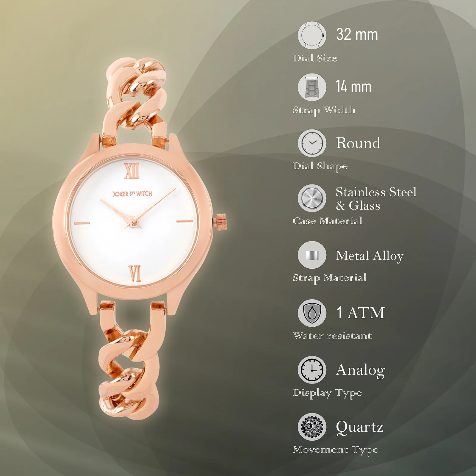 Vegas White Medium Dial Rose Gold Bracelet Strap Women's Watch - Image 7