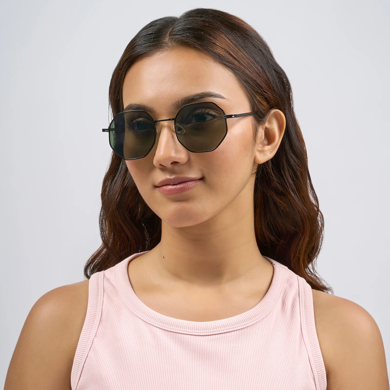 Velour Octagon Dark Green Lens Black Frame Sunglasses - Image 3
