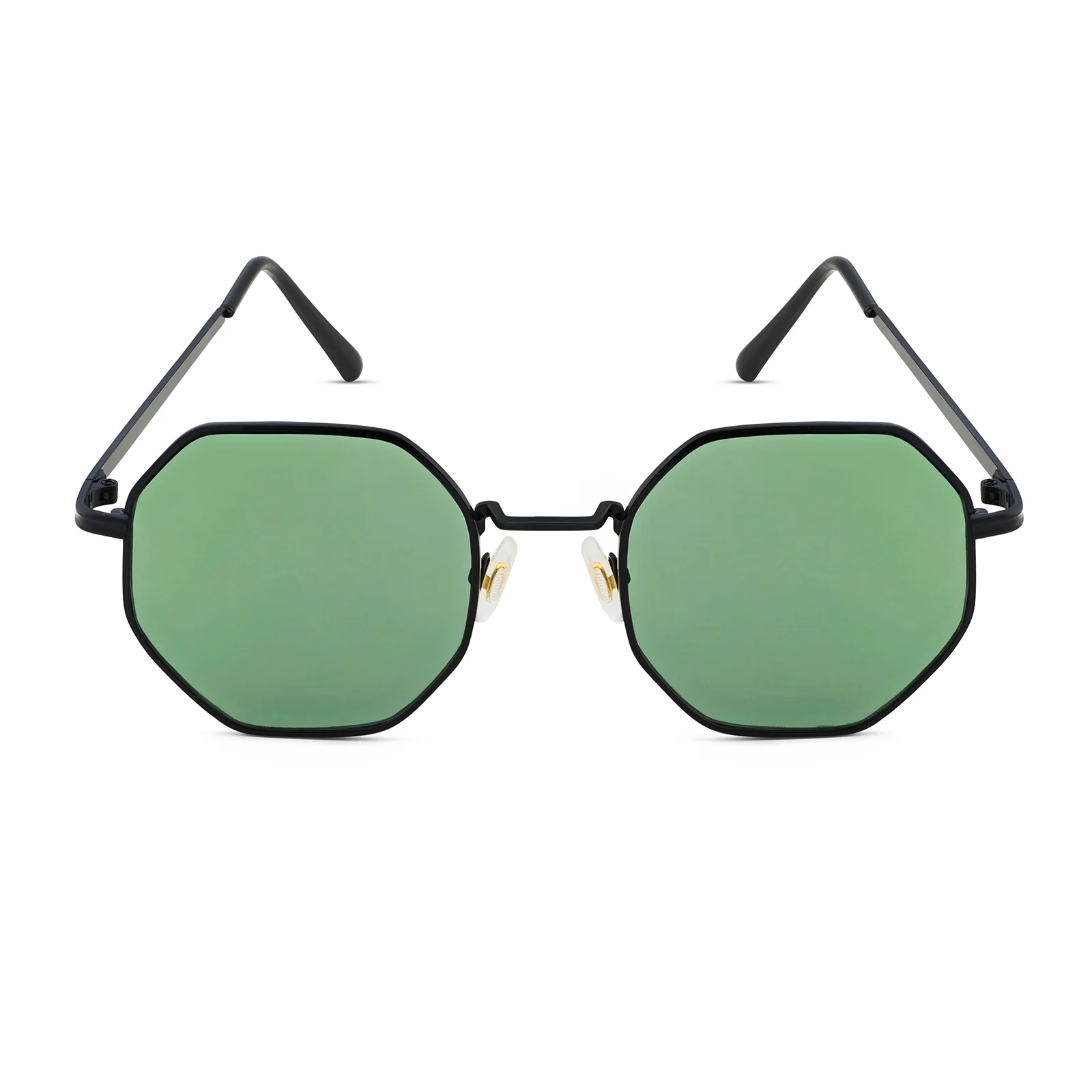 Velour Octagon Dark Green Lens Black Frame Sunglasses - Image 4