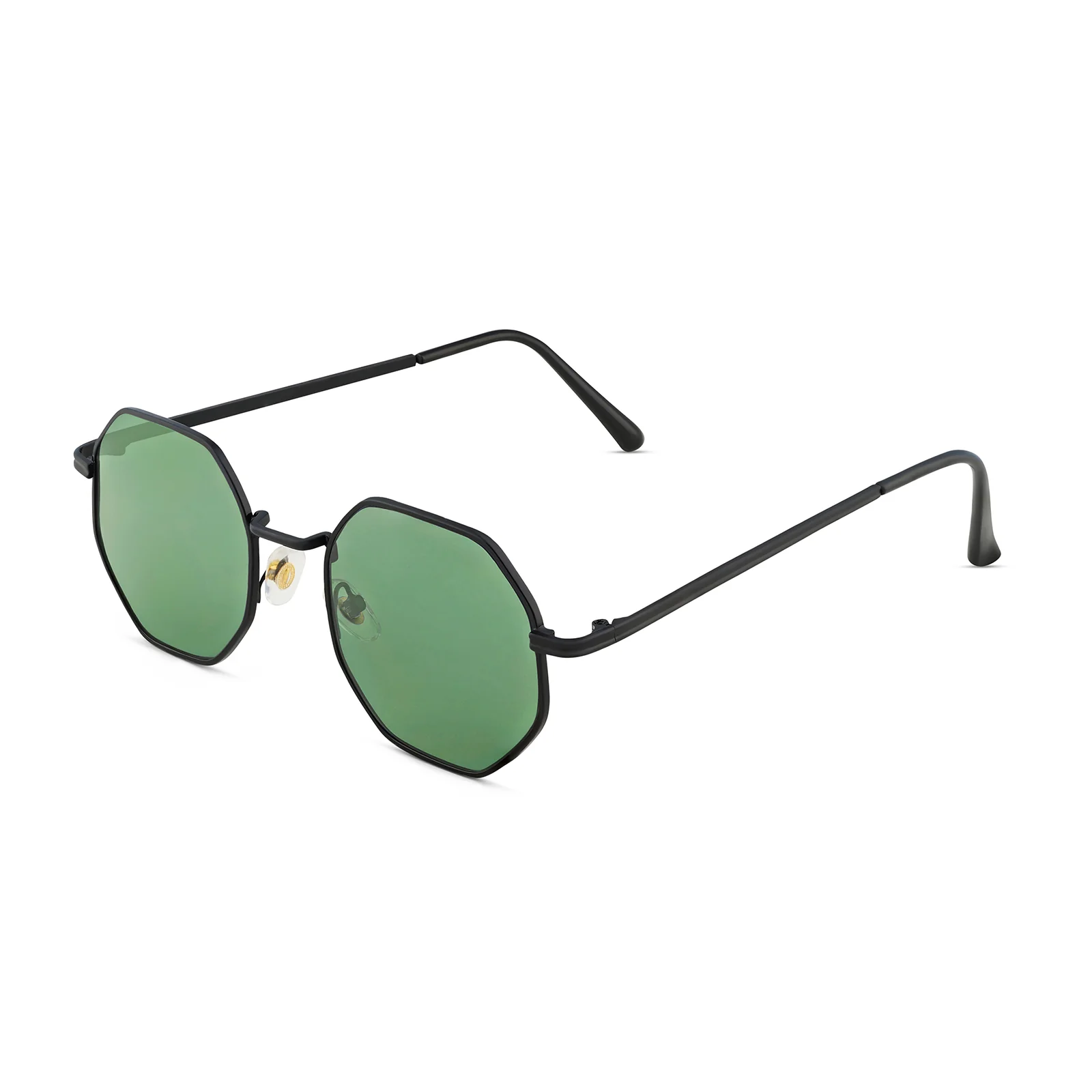 Velour Octagon Dark Green Lens Black Frame Sunglasses - Image 5