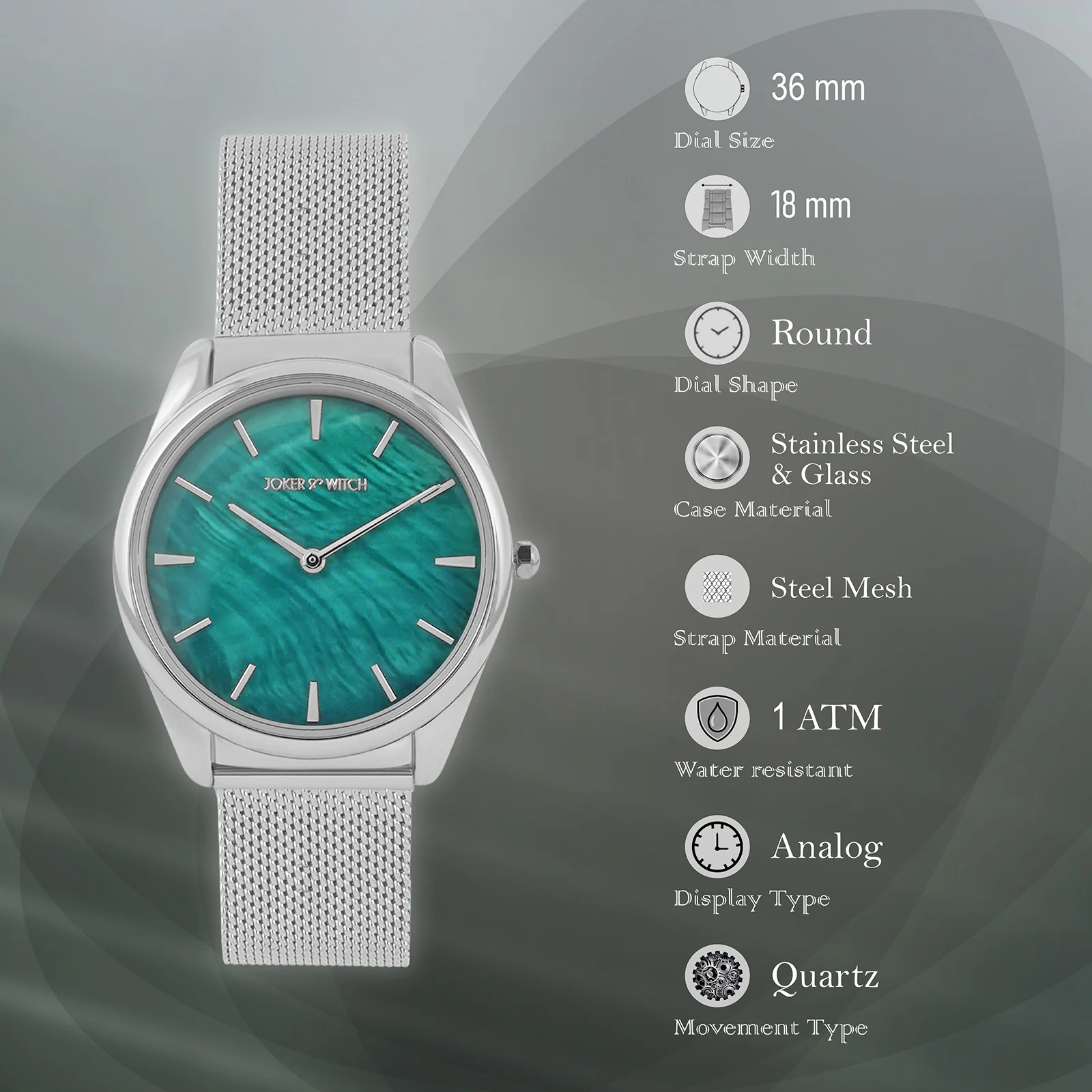 Venice Green Medium Dial Silver Mesh Strap Women's Watch - Image 7