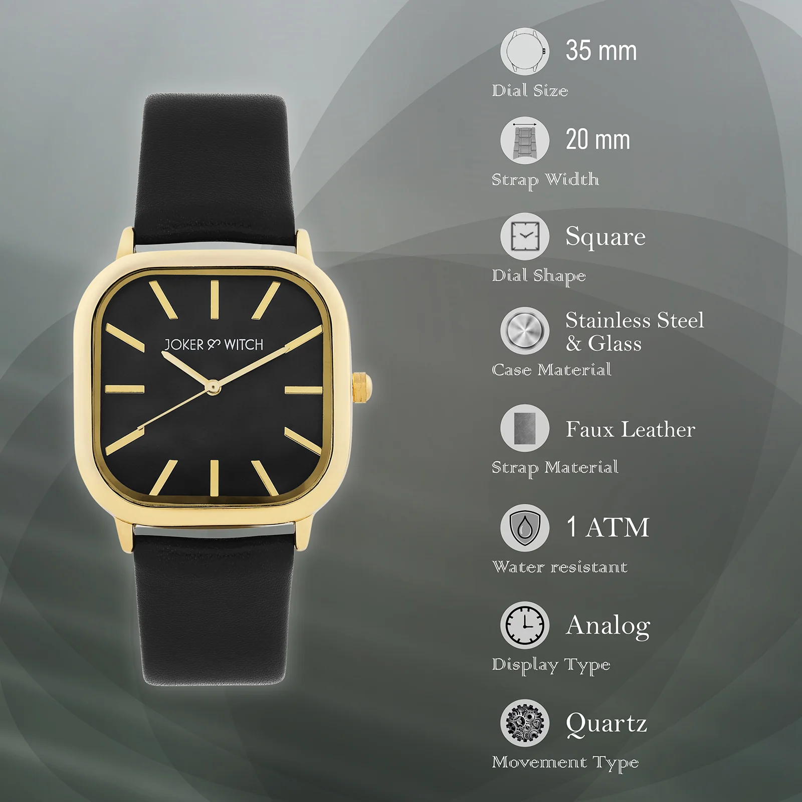 Vera Black Medium Square Dial PU Strap Women's Watch - Image 7