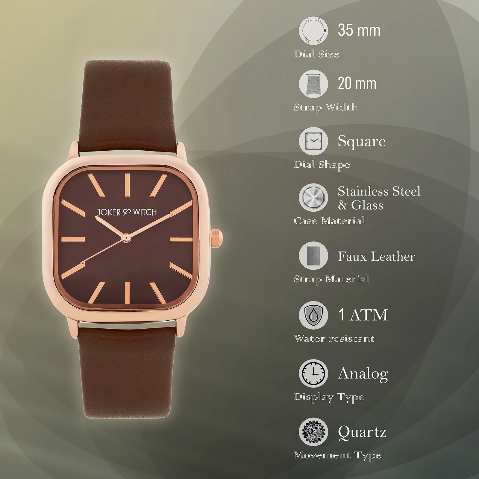 Vera Brown Medium Square Dial PU Strap Women's Watch - Image 7