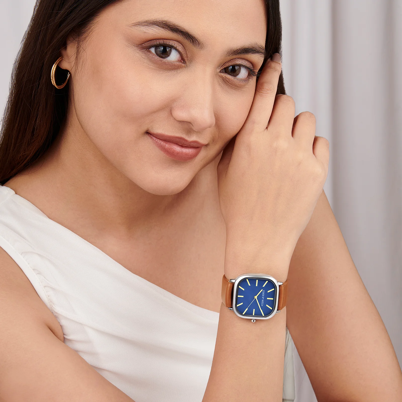 Vera Blue Medium Square Dial Brown PU Strap Women's Watch - Image 2