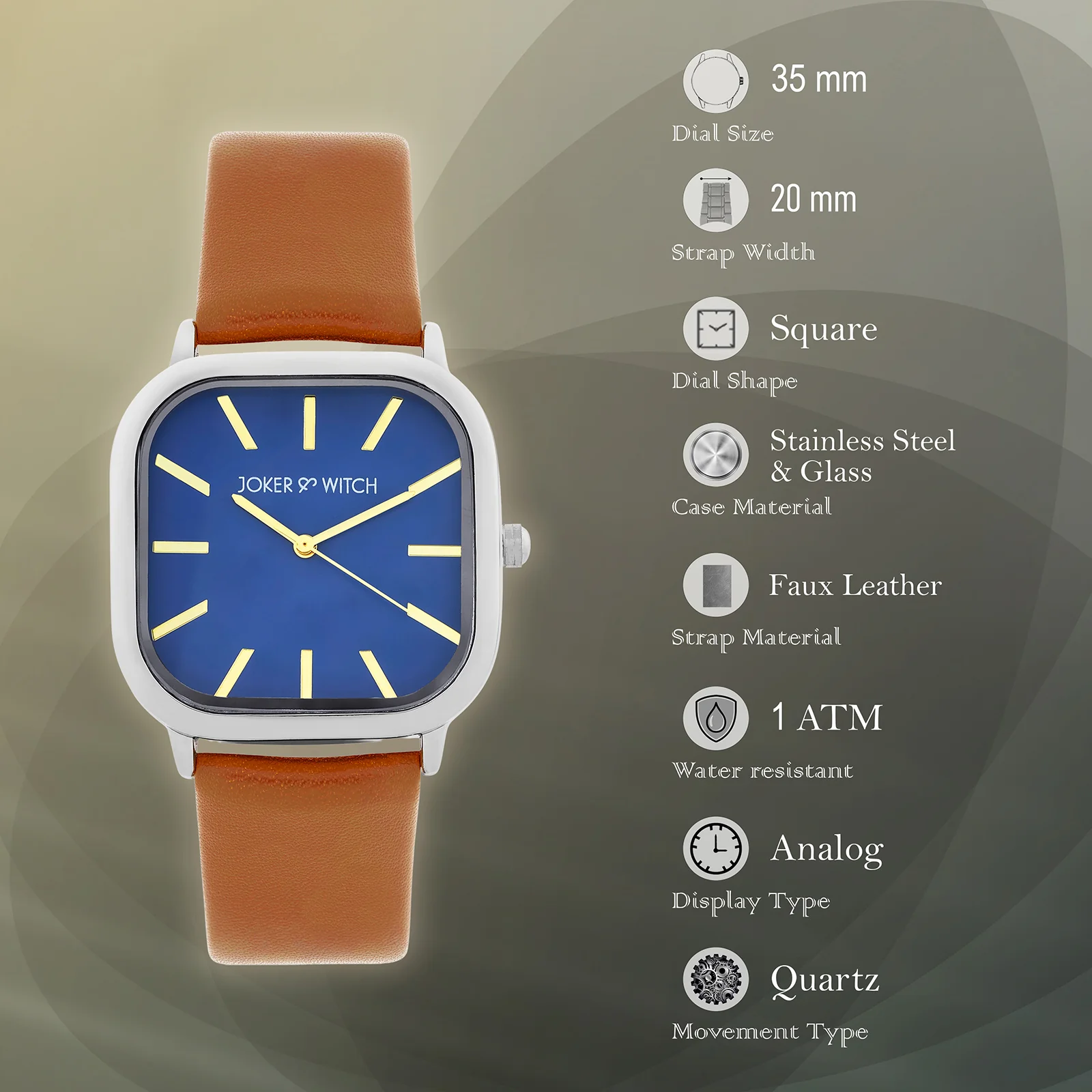 Vera Blue Medium Square Dial Brown PU Strap Women's Watch - Image 7