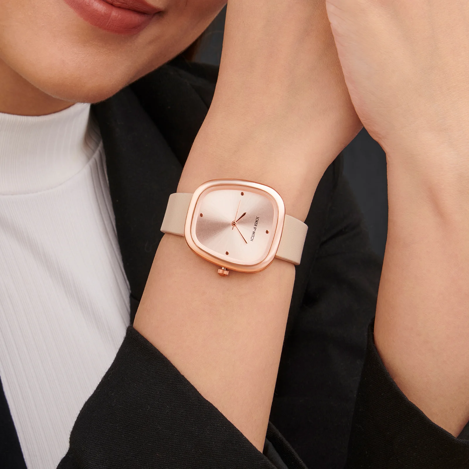 Verity Beige Medium Square Dial PU Strap Women's Watch