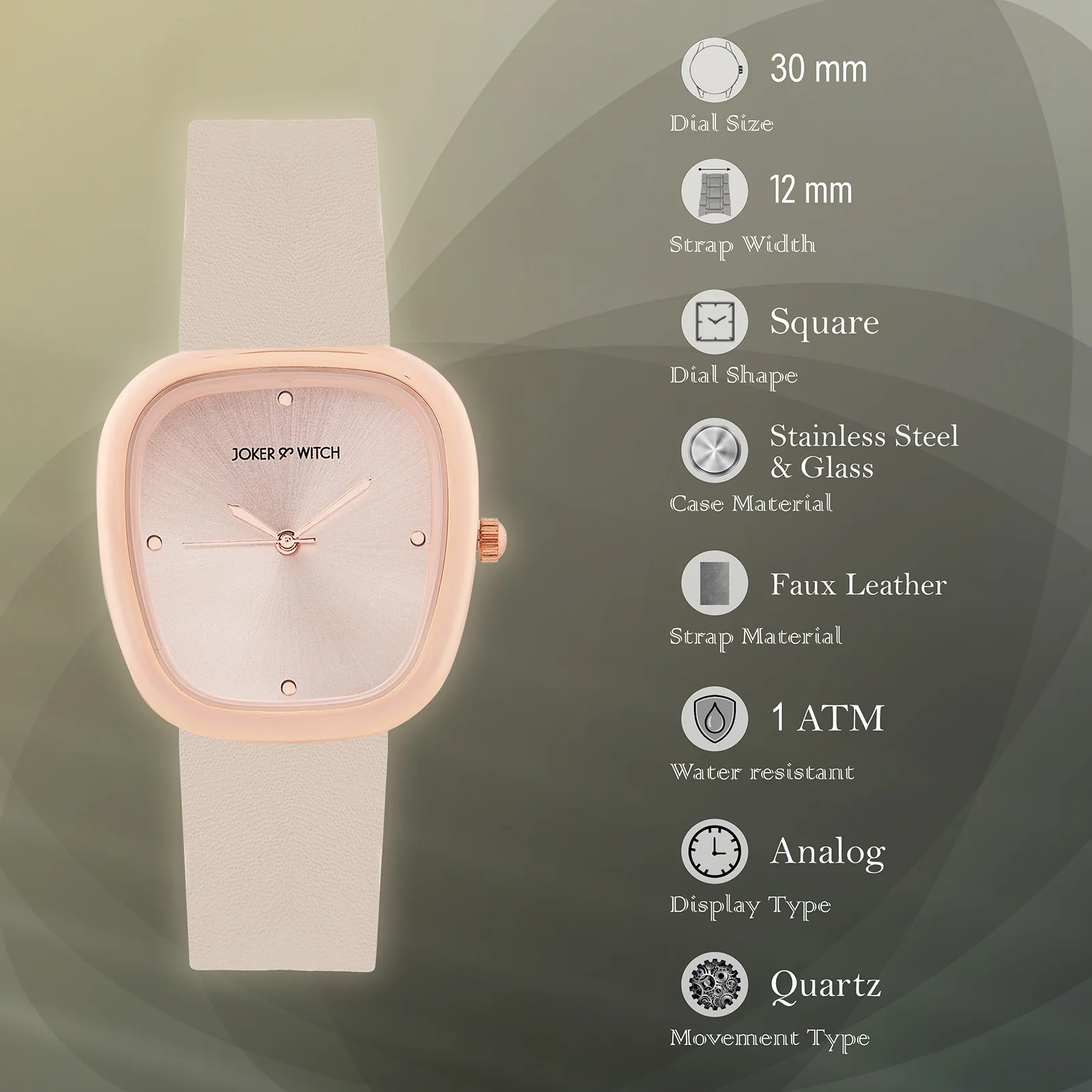 Verity Beige Medium Square Dial PU Strap Women's Watch - Image 7