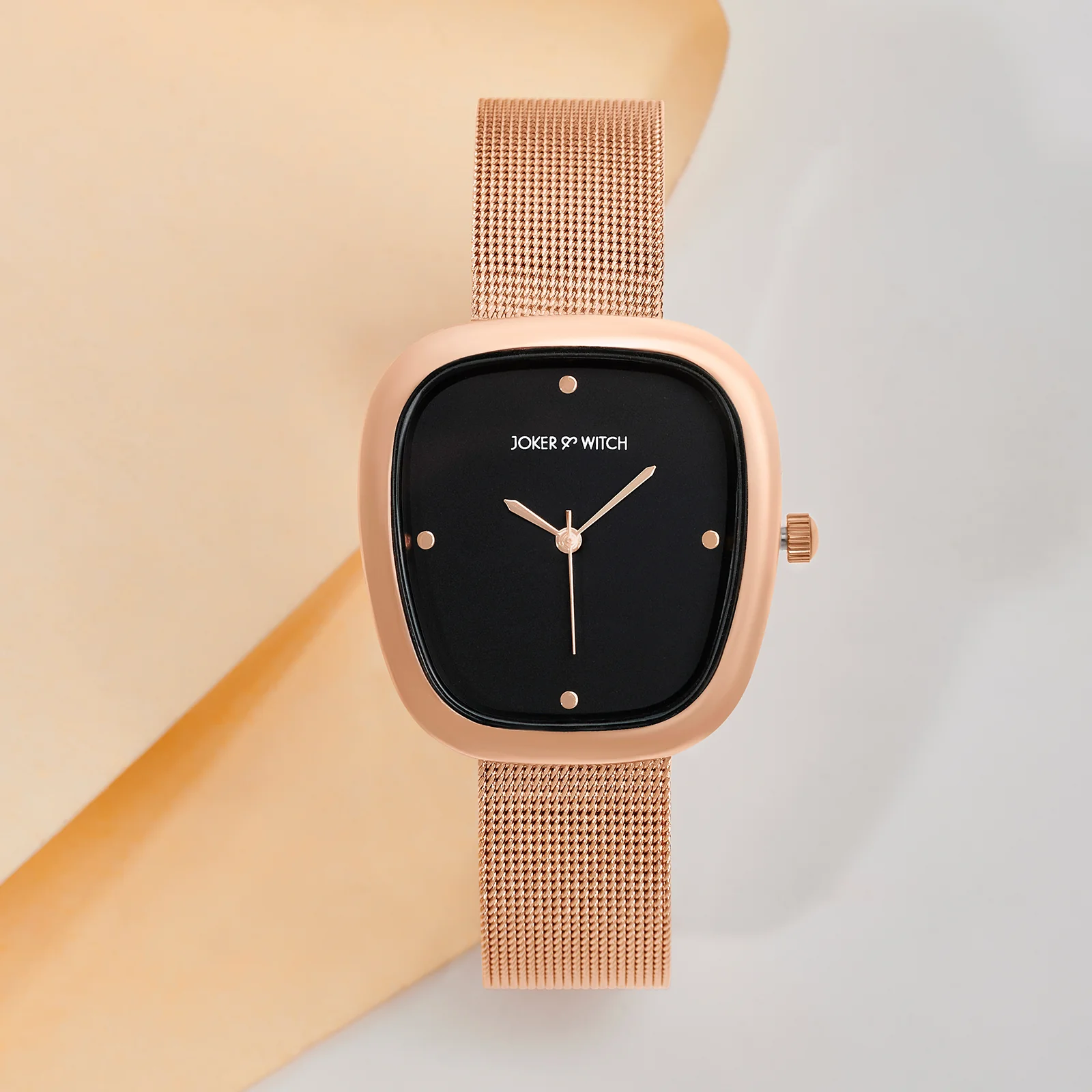 Verity Black Medium Square Dial Rose Gold Mesh Strap Women's Watch - Image 2