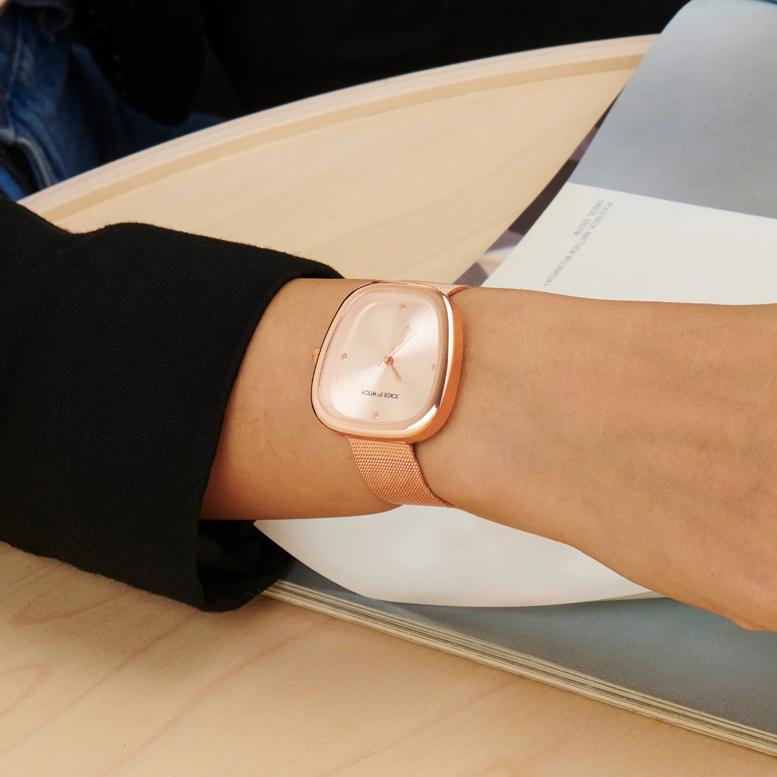 Verity Rose Gold Medium Square Dial Mesh Strap Women's Watch - Image 2