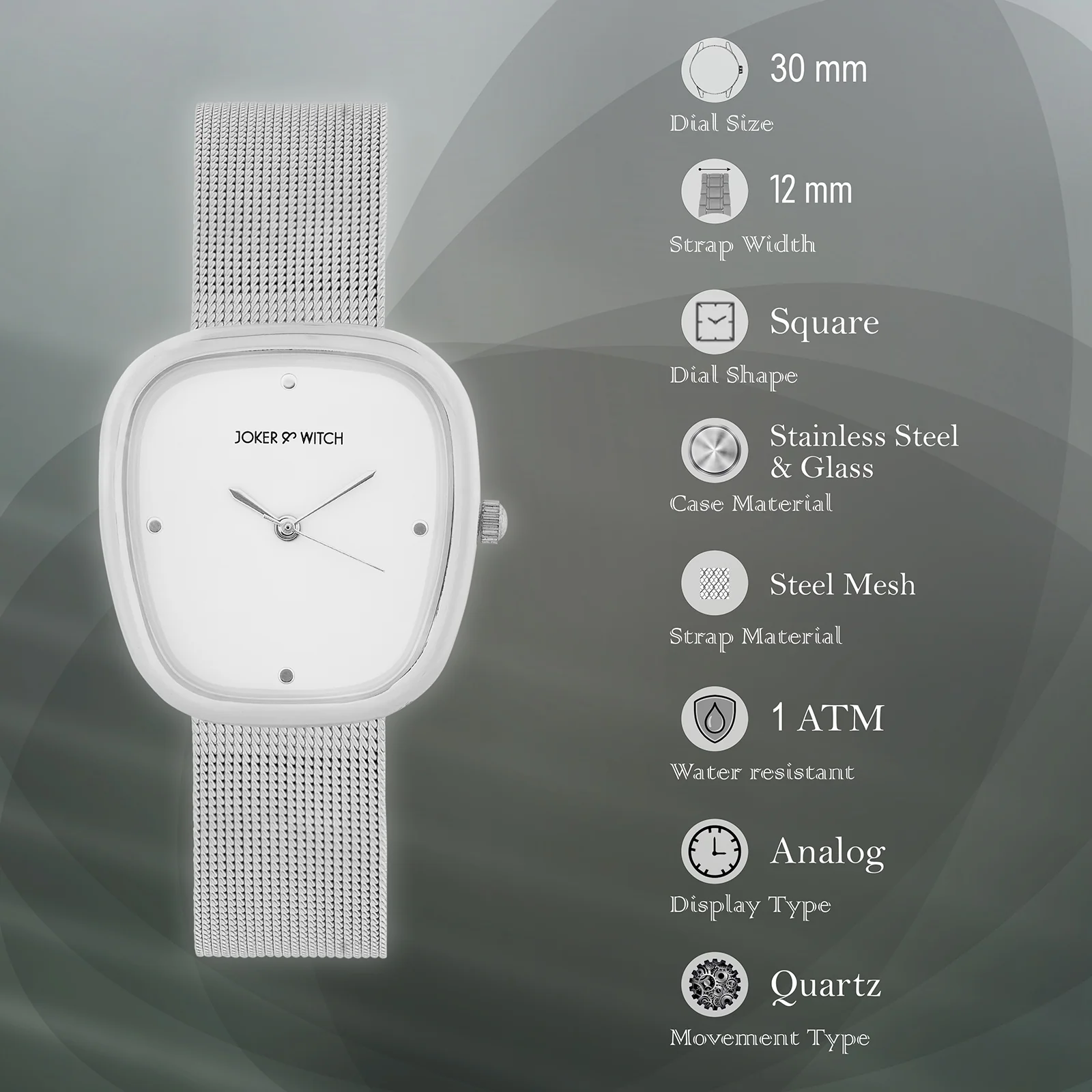 Verity Silver Medium Square Dial Mesh Strap Women's Watch - Image 7