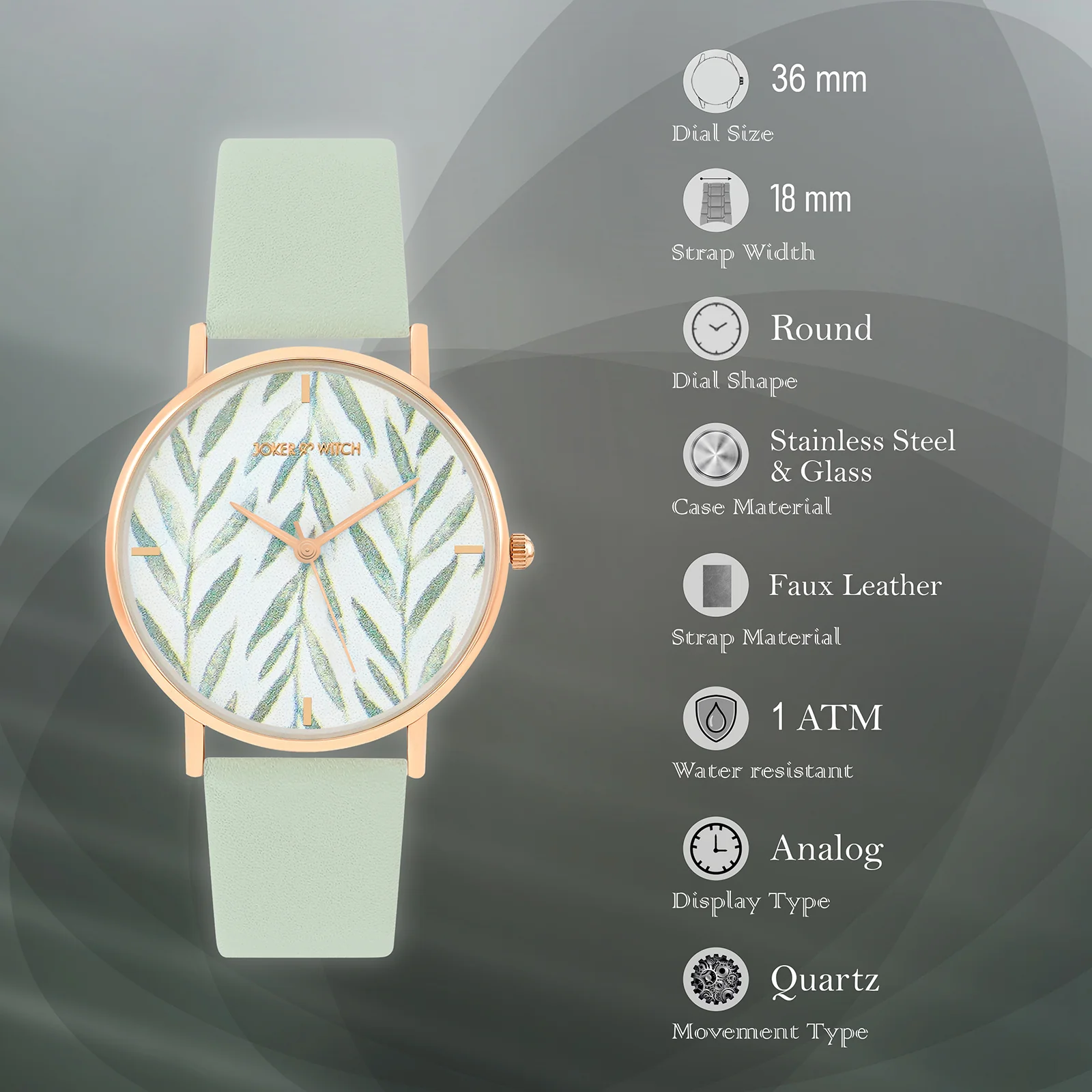 Printed Very Leafy White Medium Dial Green PU Strap Women's Watch - Image 7