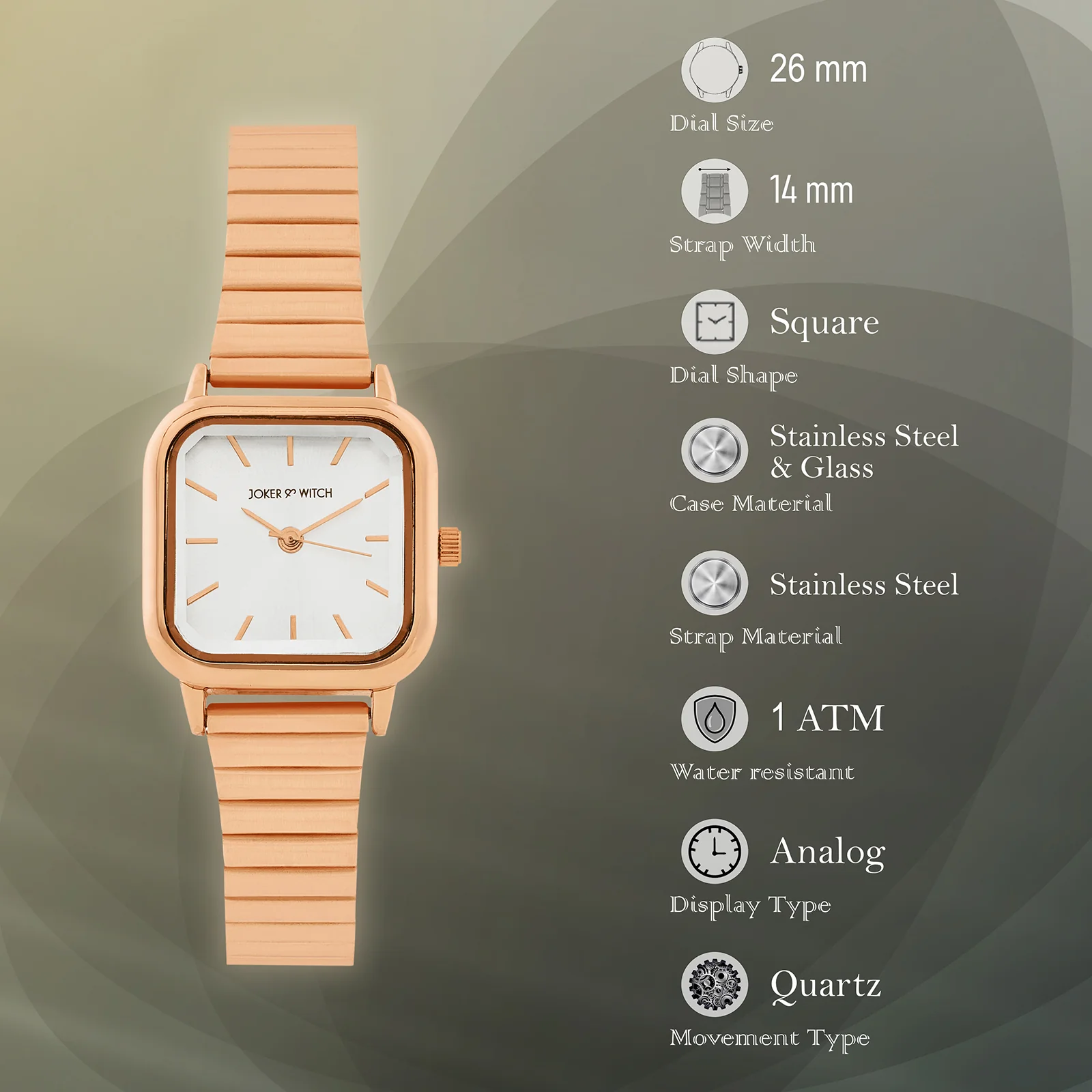 Vespera White Mini Square Dial Rose Gold Linked Chain Strap Women's Watch - Image 7