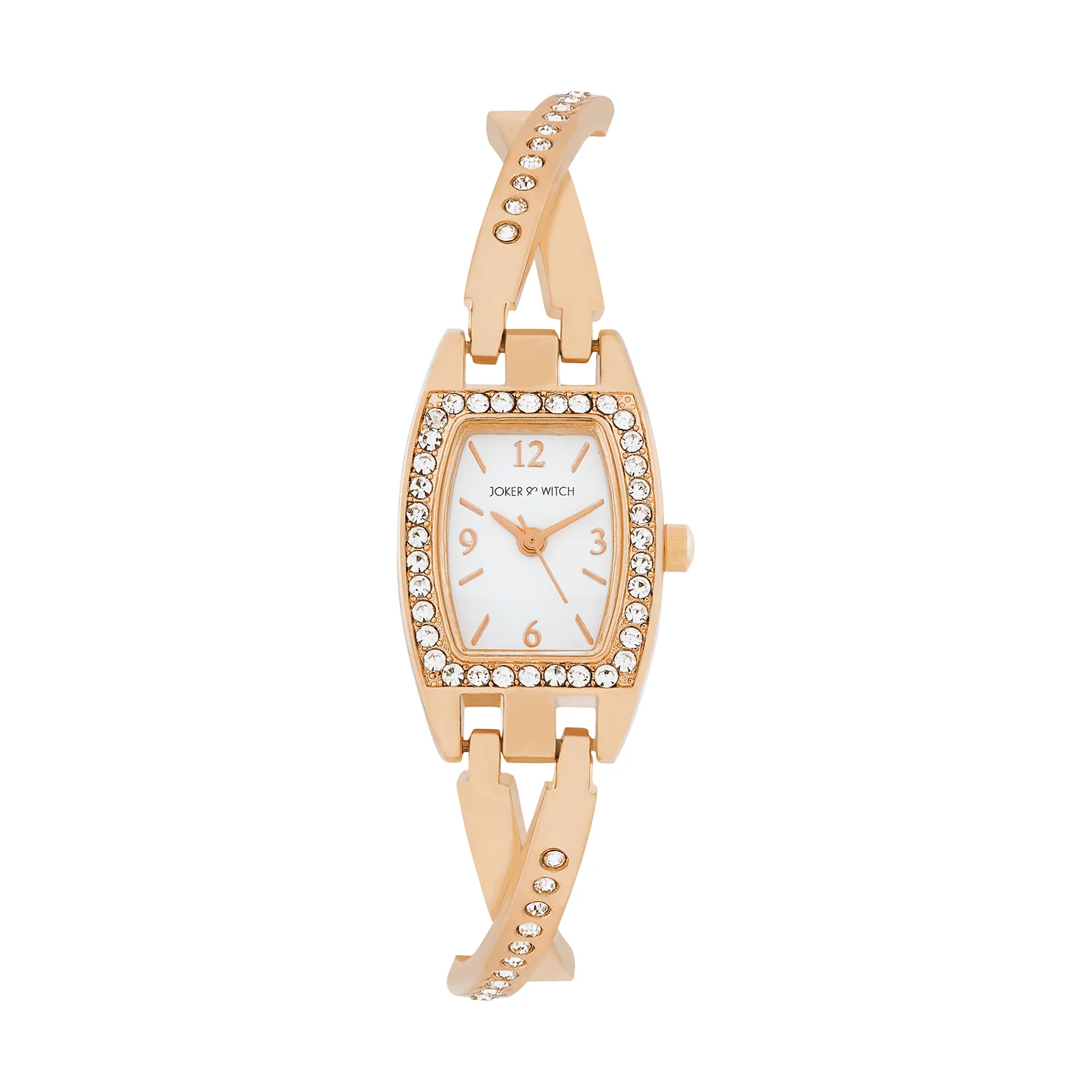 Victoria White Medium Hexagon Rhinestone Dial Rose Gold Linked Chain Strap Women's Watch - Image 3