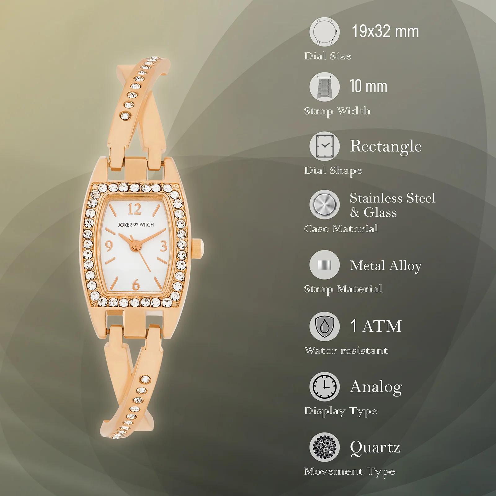 Victoria White Medium Hexagon Rhinestone Dial Rose Gold Linked Chain Strap Women's Watch - Image 7