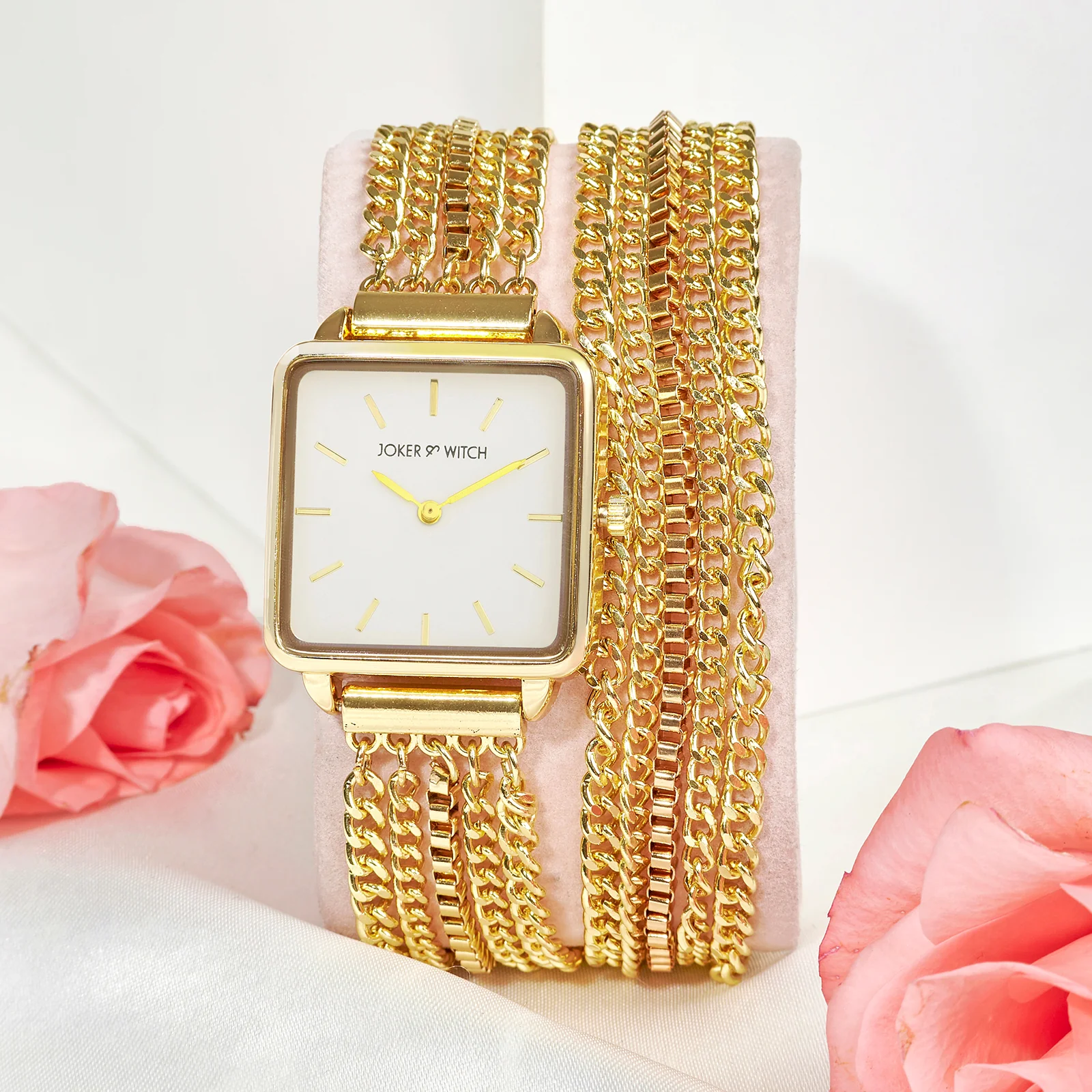 Vine White Small Square Dial Gold Chain Wrap Around Strap Women's Watch - Image 2