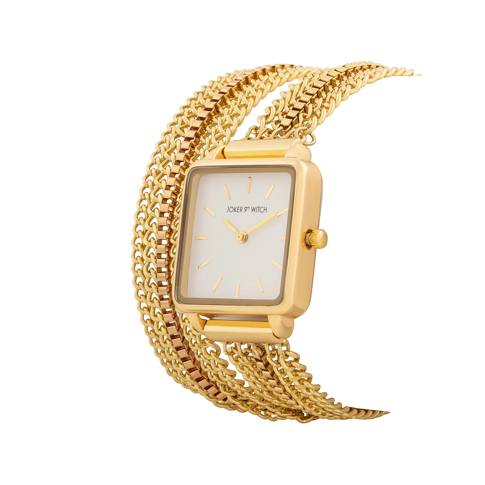 Vine White Small Square Dial Gold Chain Wrap Around Strap Women's Watch - Image 4