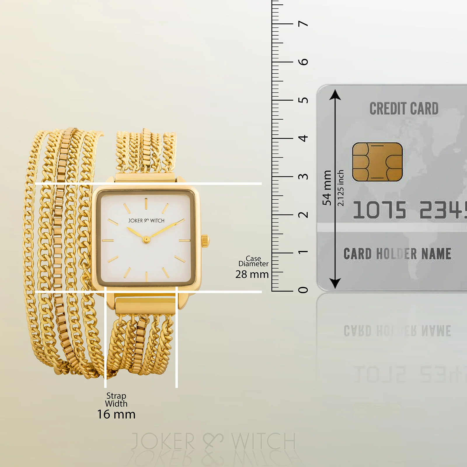 Vine White Small Square Dial Gold Chain Wrap Around Strap Women's Watch - Image 8