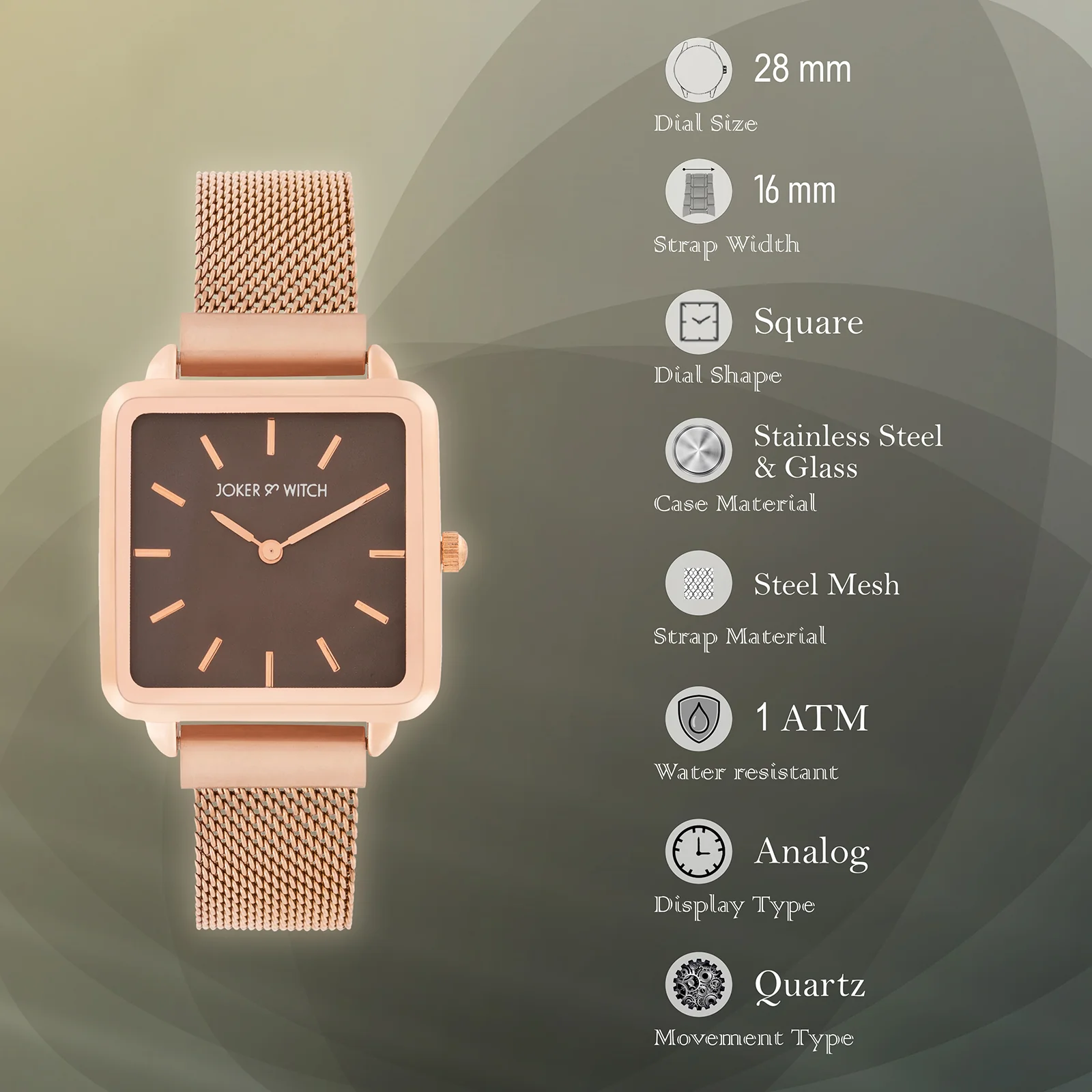 Vintage Taupe Small Square Dial Rose Gold Magnetic Strap Women's Watch - Image 7