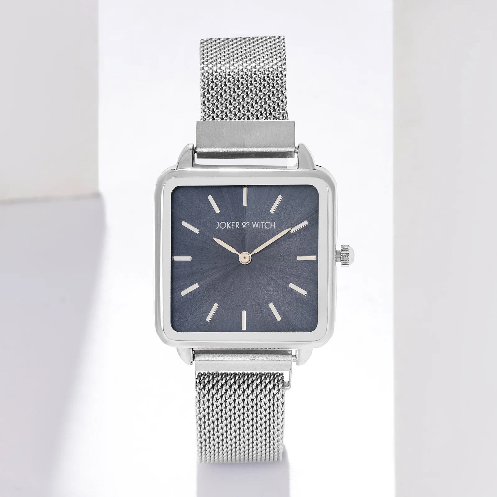 Vintage Grey Small Square Dial Silver Mesh Strap Women's Watch - Image 2