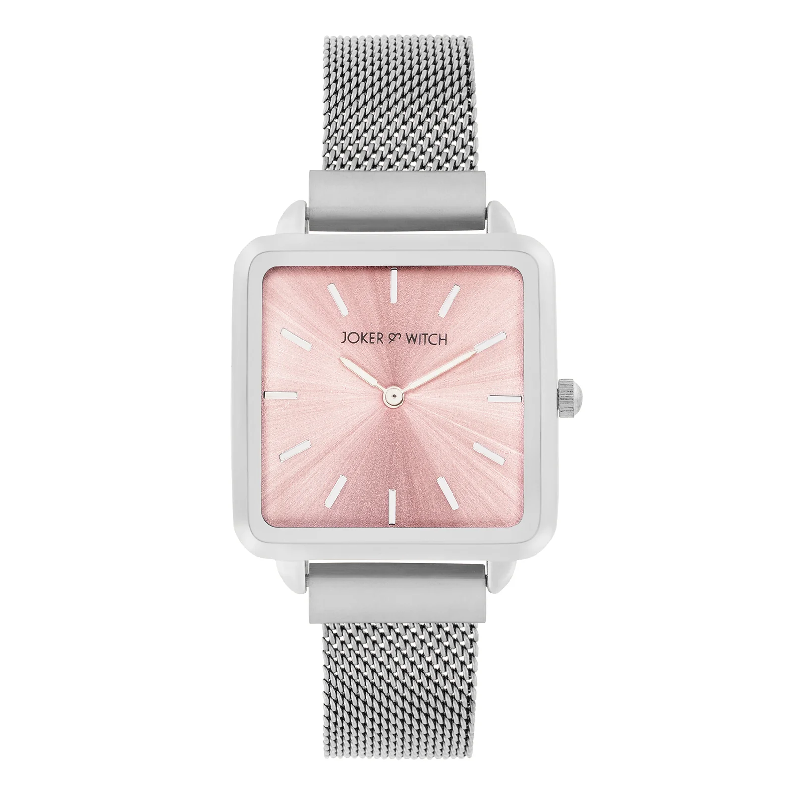 Vintage Pink Small Square Dial Silver Mesh Strap Women's Watch - Image 3
