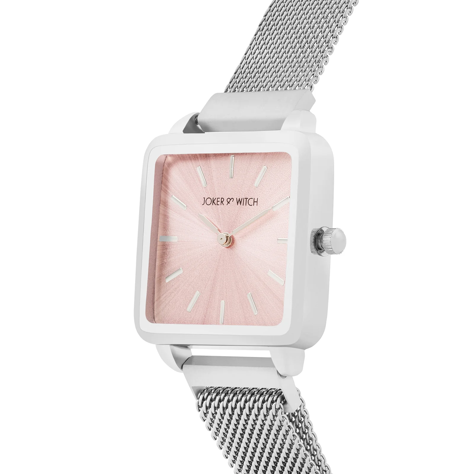 Vintage Pink Small Square Dial Silver Mesh Strap Women's Watch - Image 4