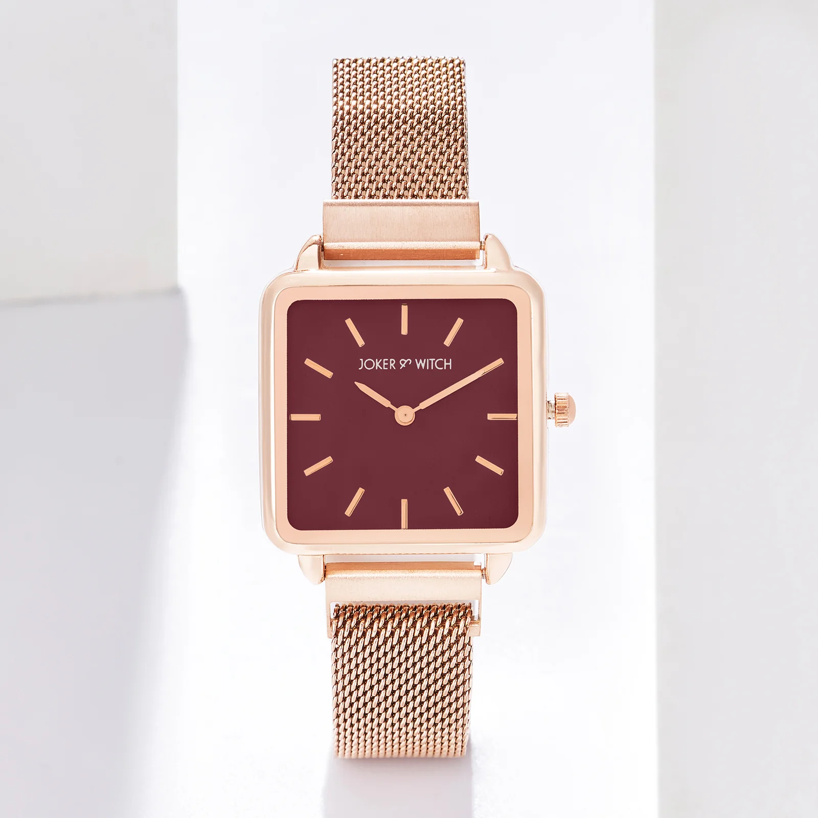 Vintage Maroon Small Square Dial Rose Gold Mesh Strap Women's Watch - Image 2