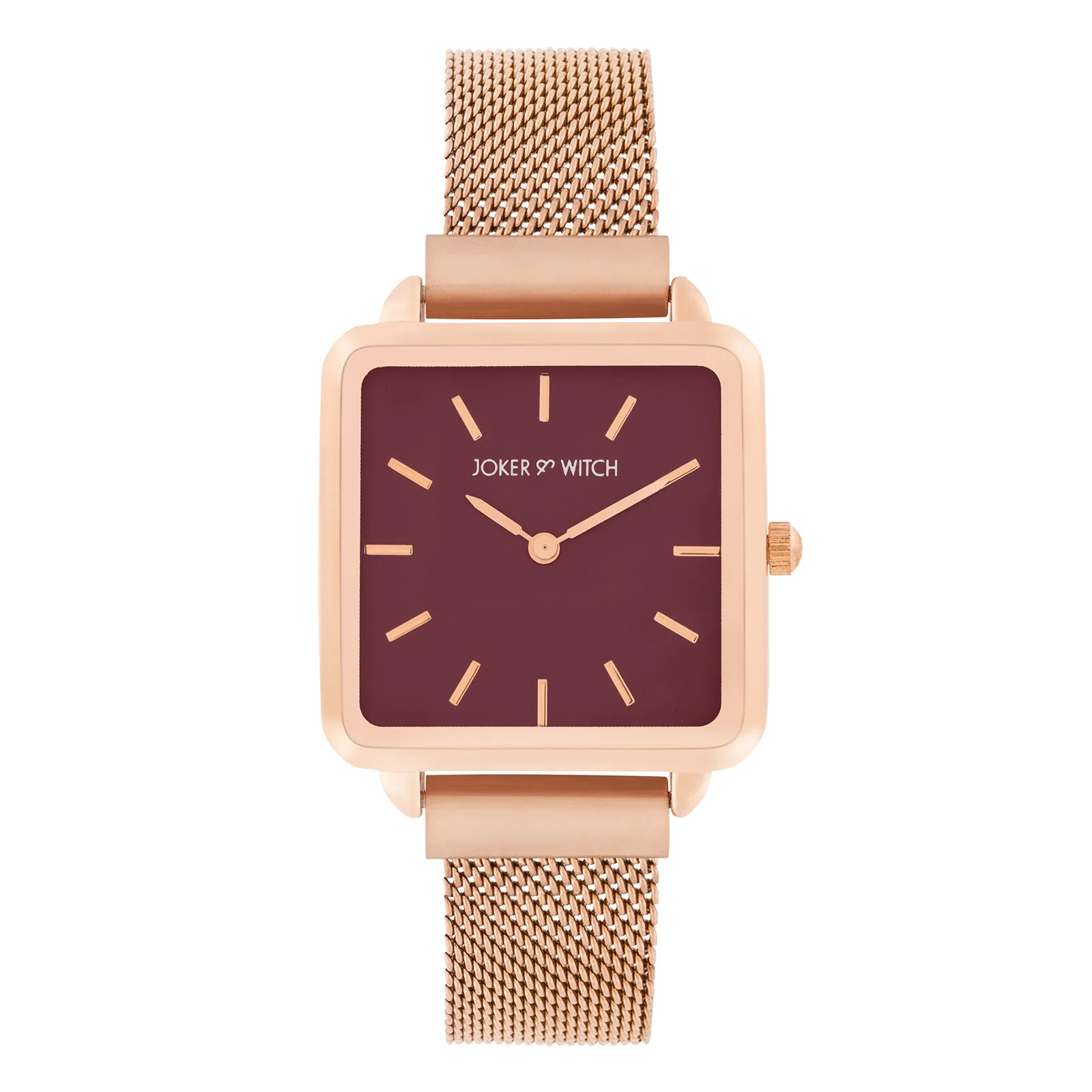 Vintage Maroon Small Square Dial Rose Gold Mesh Strap Women's Watch - Image 3