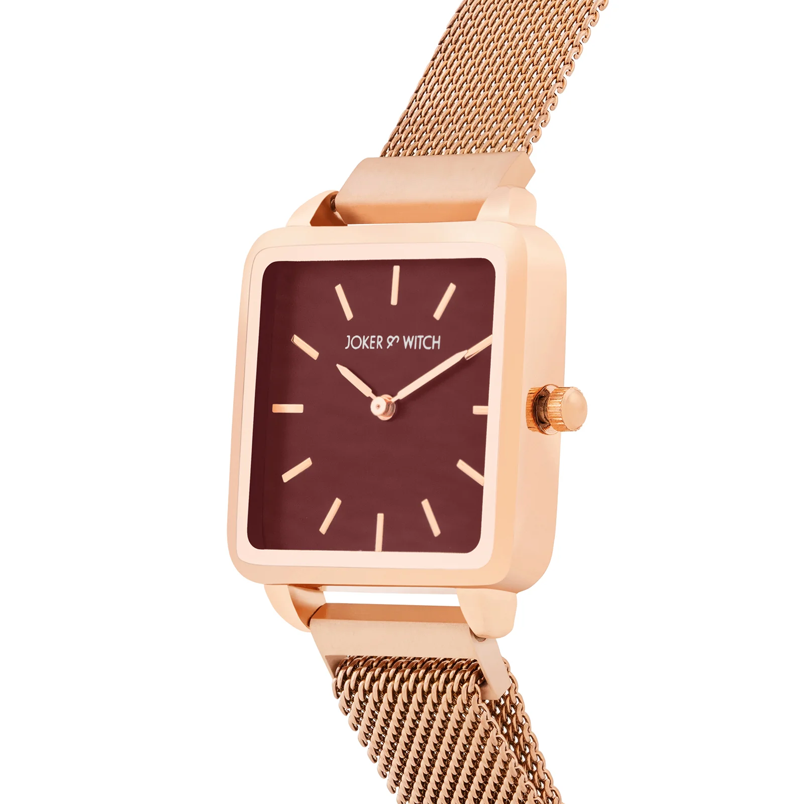 Vintage Maroon Small Square Dial Rose Gold Mesh Strap Women's Watch - Image 4
