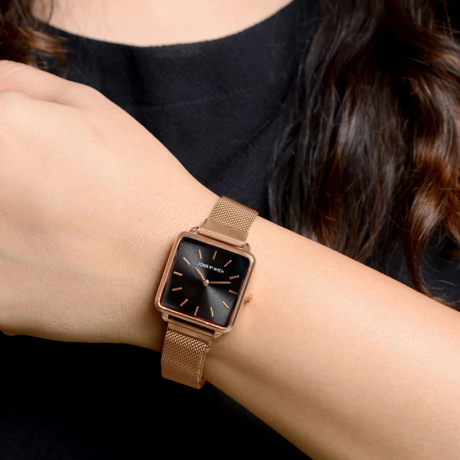 Vintage Black Small Square Dial Rose Gold Magnetic Strap Women's Watch - Image 2