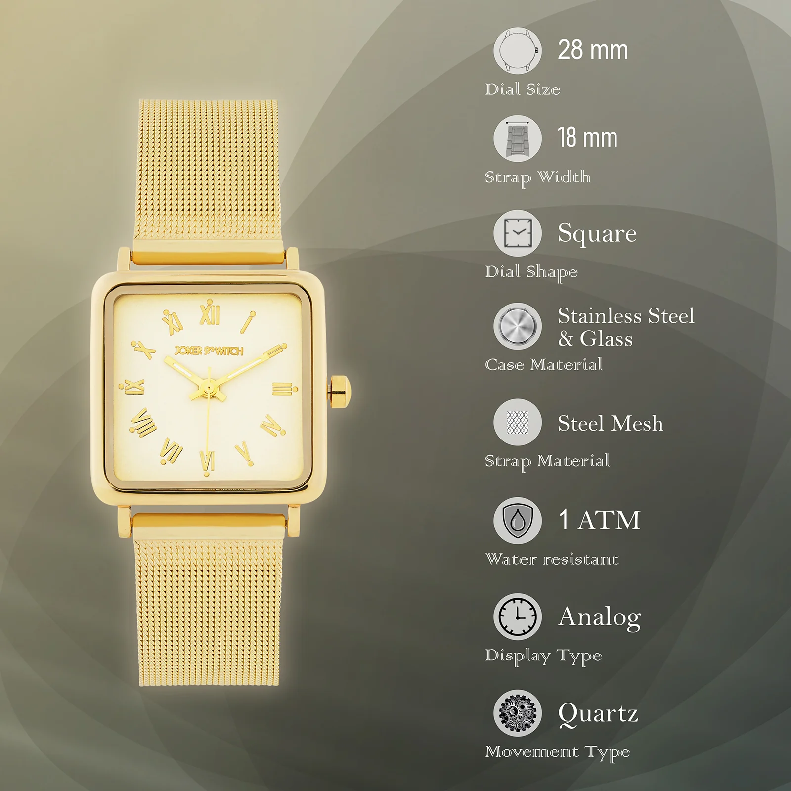 Vintage Gold Small Square Dial Mesh Strap Women's Watch - Image 7