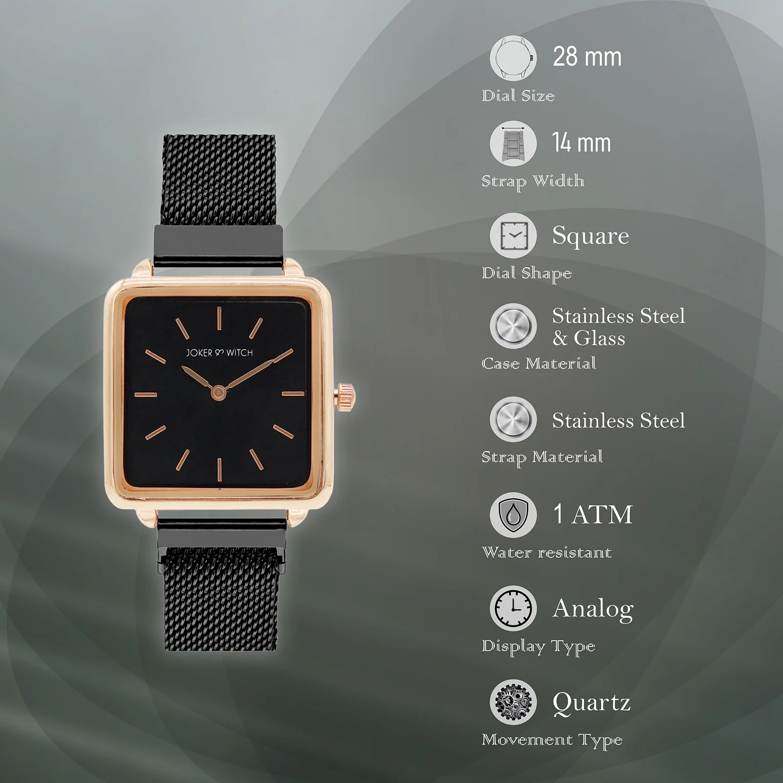 Vintage Rose Gold Black Small Square Dial Magnetic Strap Women's Watch - Image 6