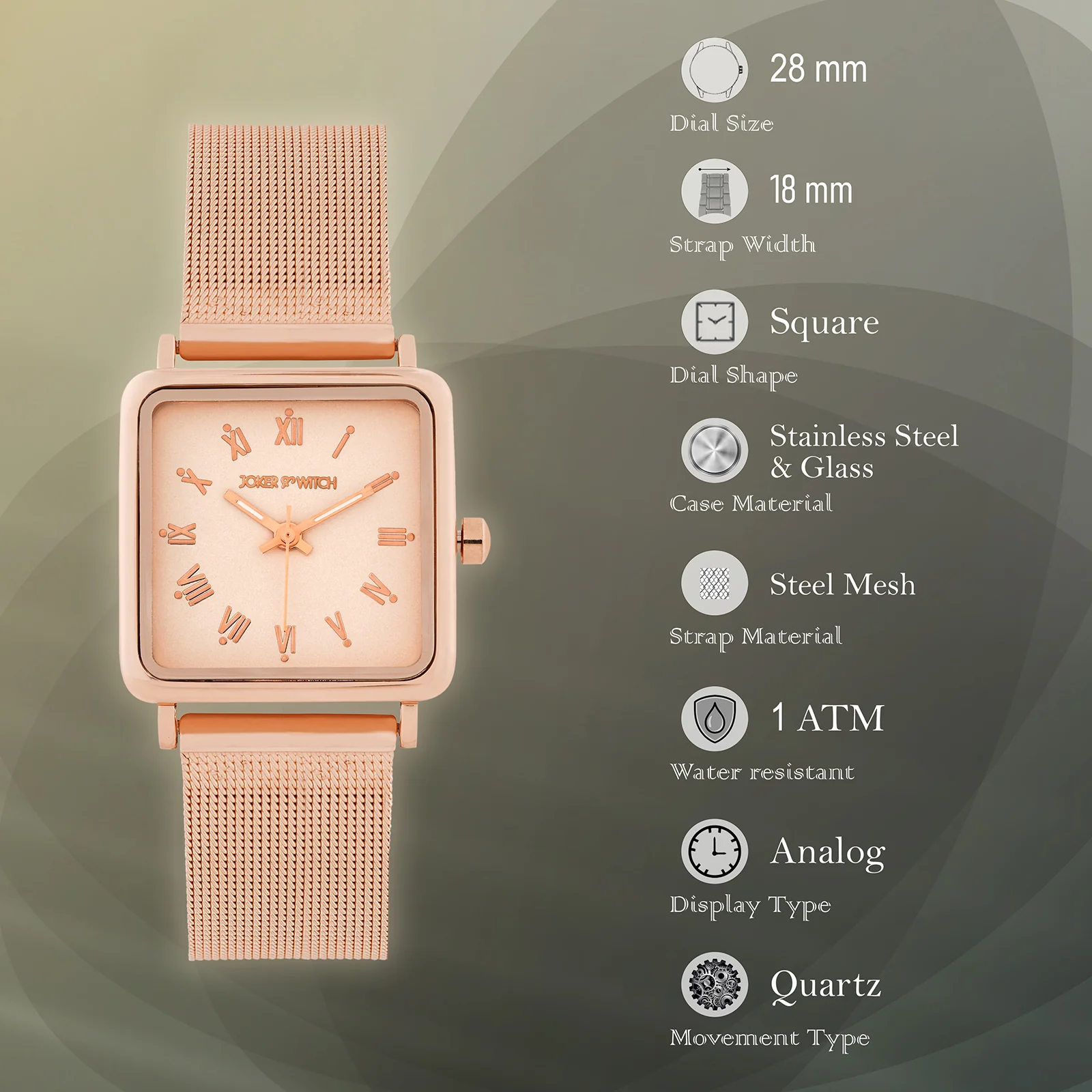 Vintage Rose Gold Small Square Dial Mesh Strap Women's Watch - Image 7