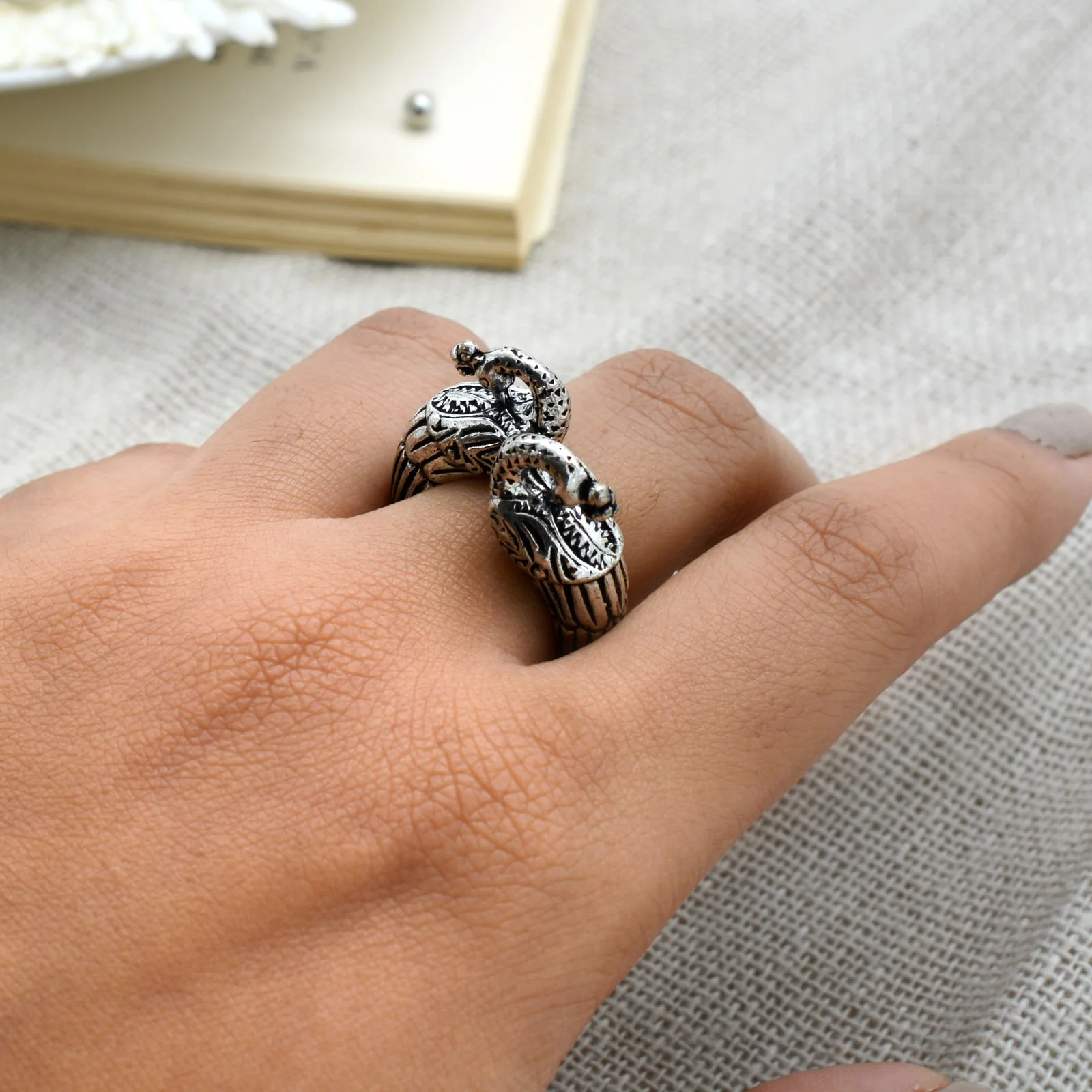 Viti Peacock Silver Oxidized Ring - Image 2