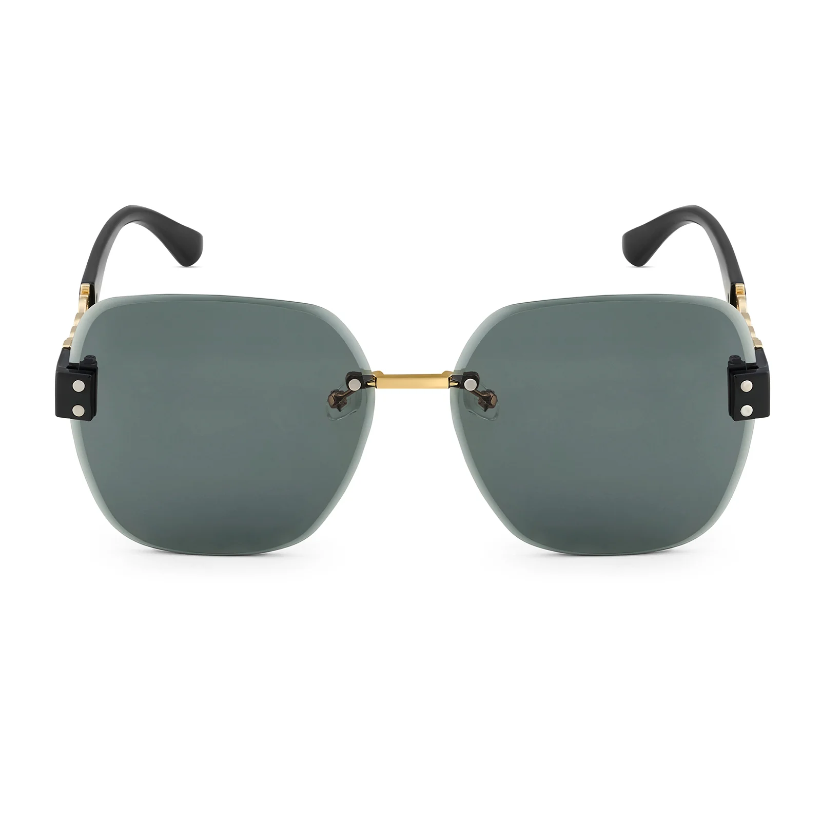 Viva Square Oversized Sunglasses featuring a Gold Frame, Ombre Lenses, and Black Chain-Accented Temples - Image 3