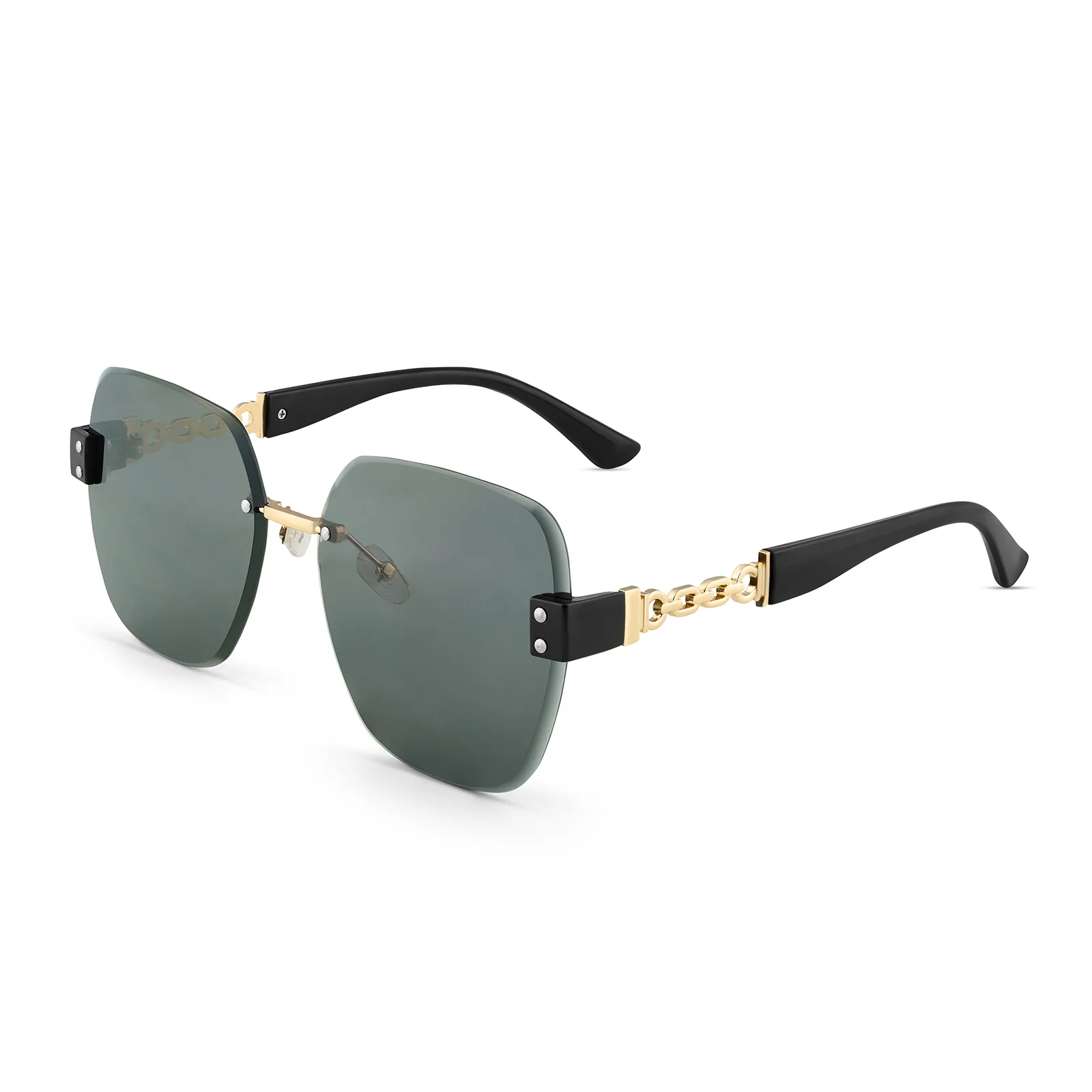 Viva Square Oversized Sunglasses featuring a Gold Frame, Ombre Lenses, and Black Chain-Accented Temples - Image 4