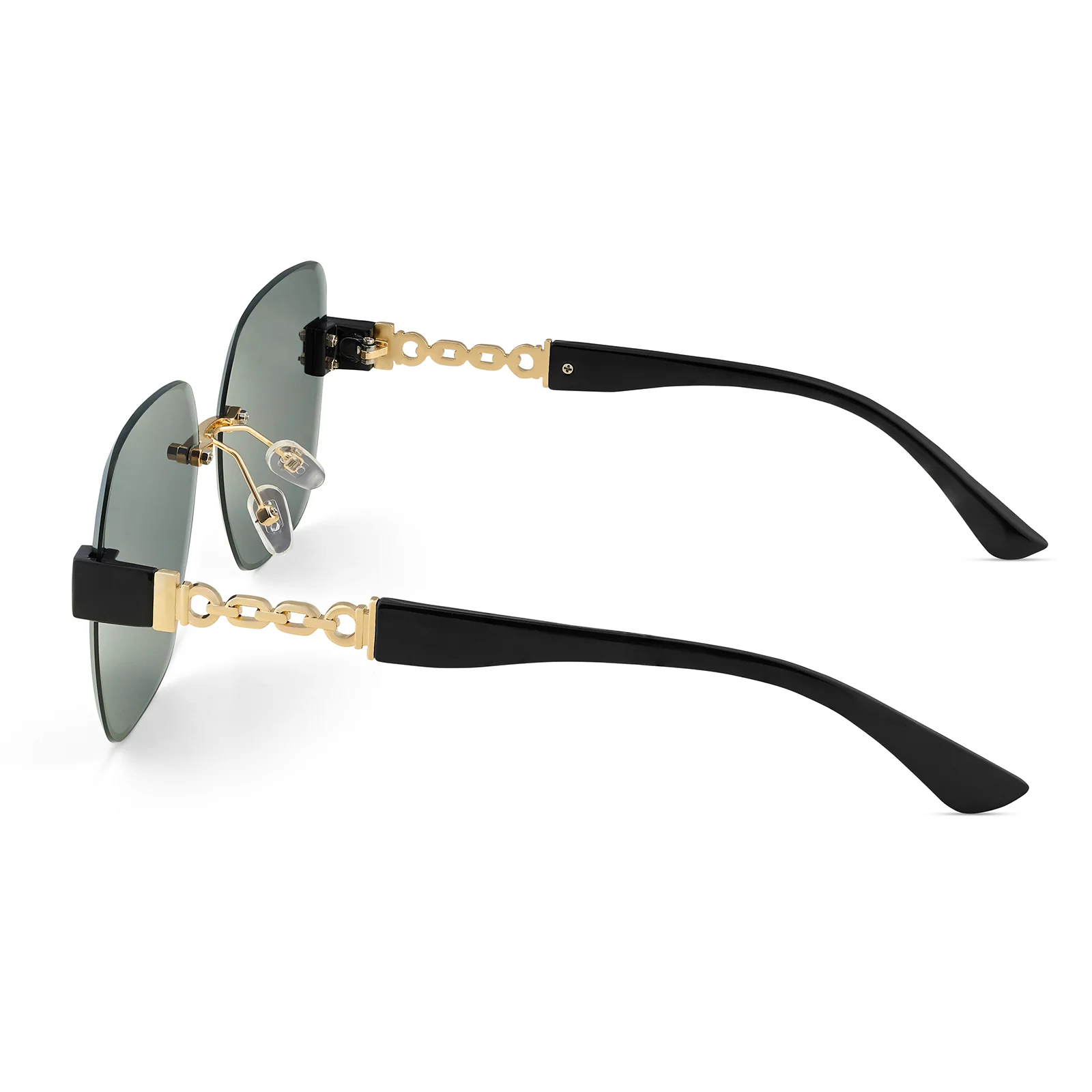 Viva Square Oversized Sunglasses featuring a Gold Frame, Ombre Lenses, and Black Chain-Accented Temples - Image 5