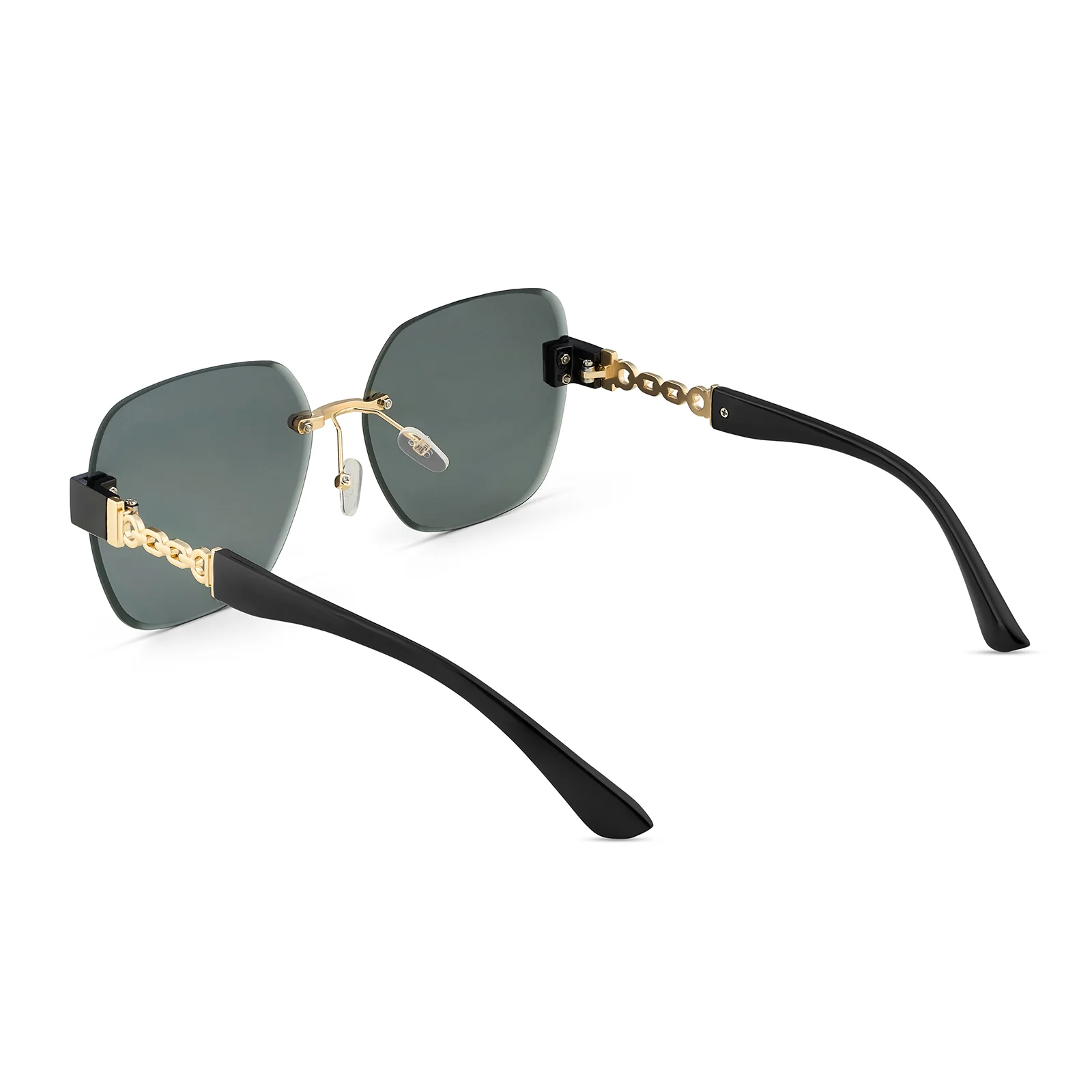 Viva Square Oversized Sunglasses featuring a Gold Frame, Ombre Lenses, and Black Chain-Accented Temples - Image 6