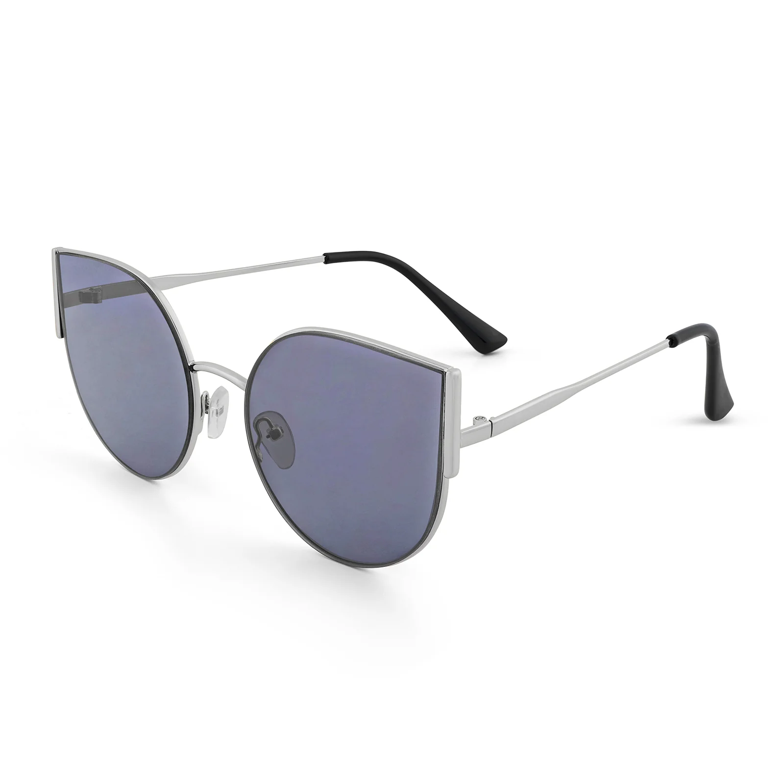 Vixen Round Cateye Sunglasses With Silver Frames And Black And Grey Lenses - Image 4
