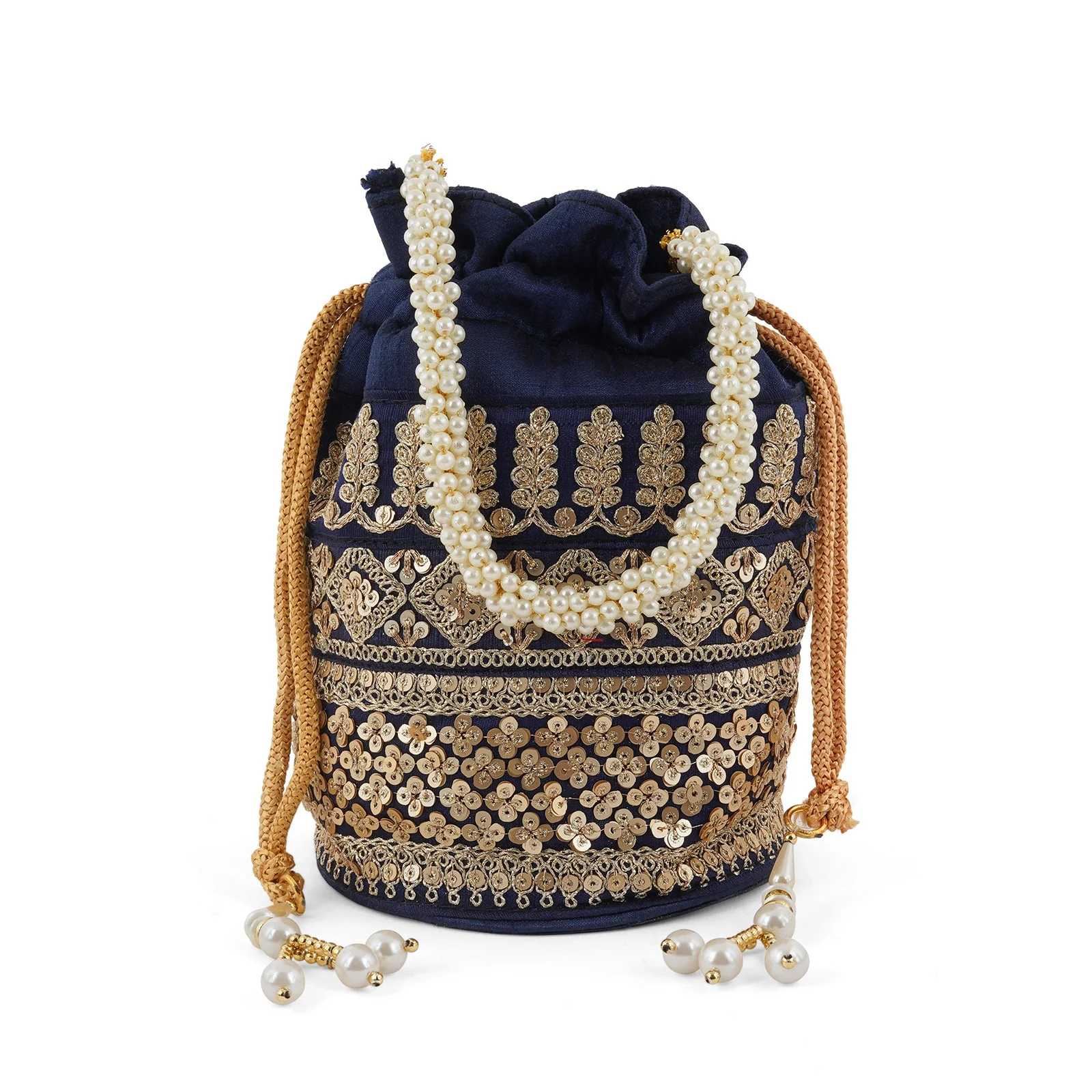 Wedding Bells Blue Embroidered Potli Bag - Image 3