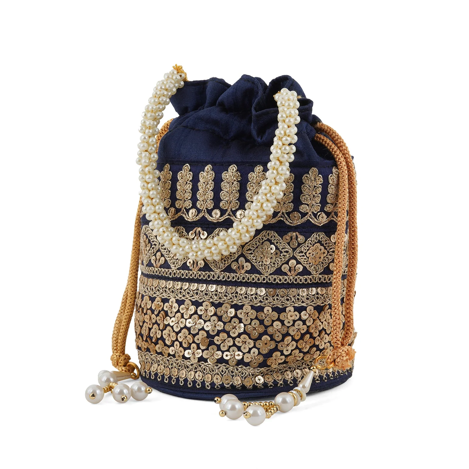 Wedding Bells Blue Embroidered Potli Bag - Image 4