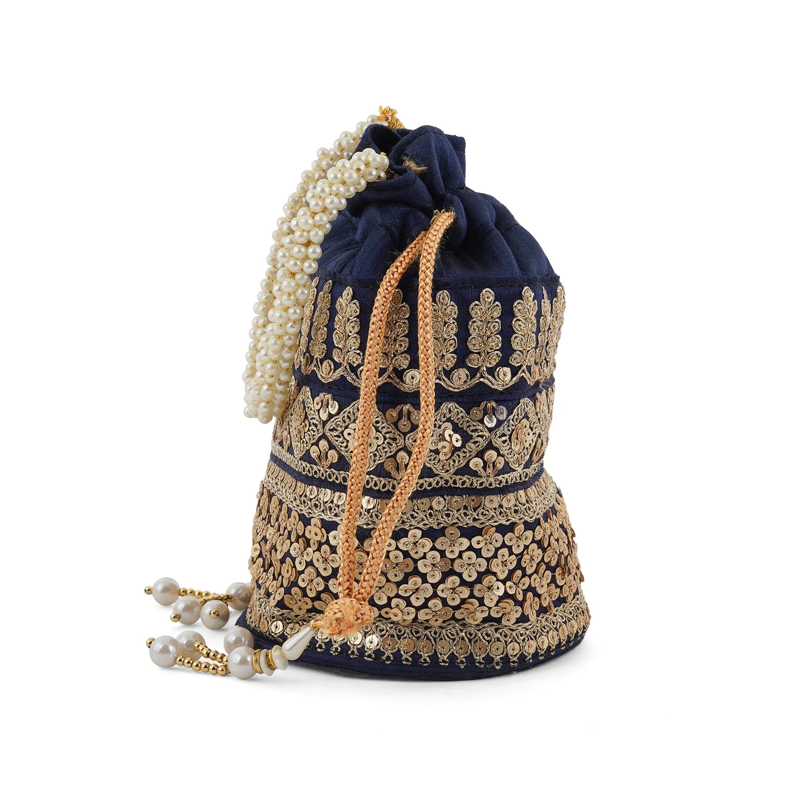 Wedding Bells Blue Embroidered Potli Bag - Image 5