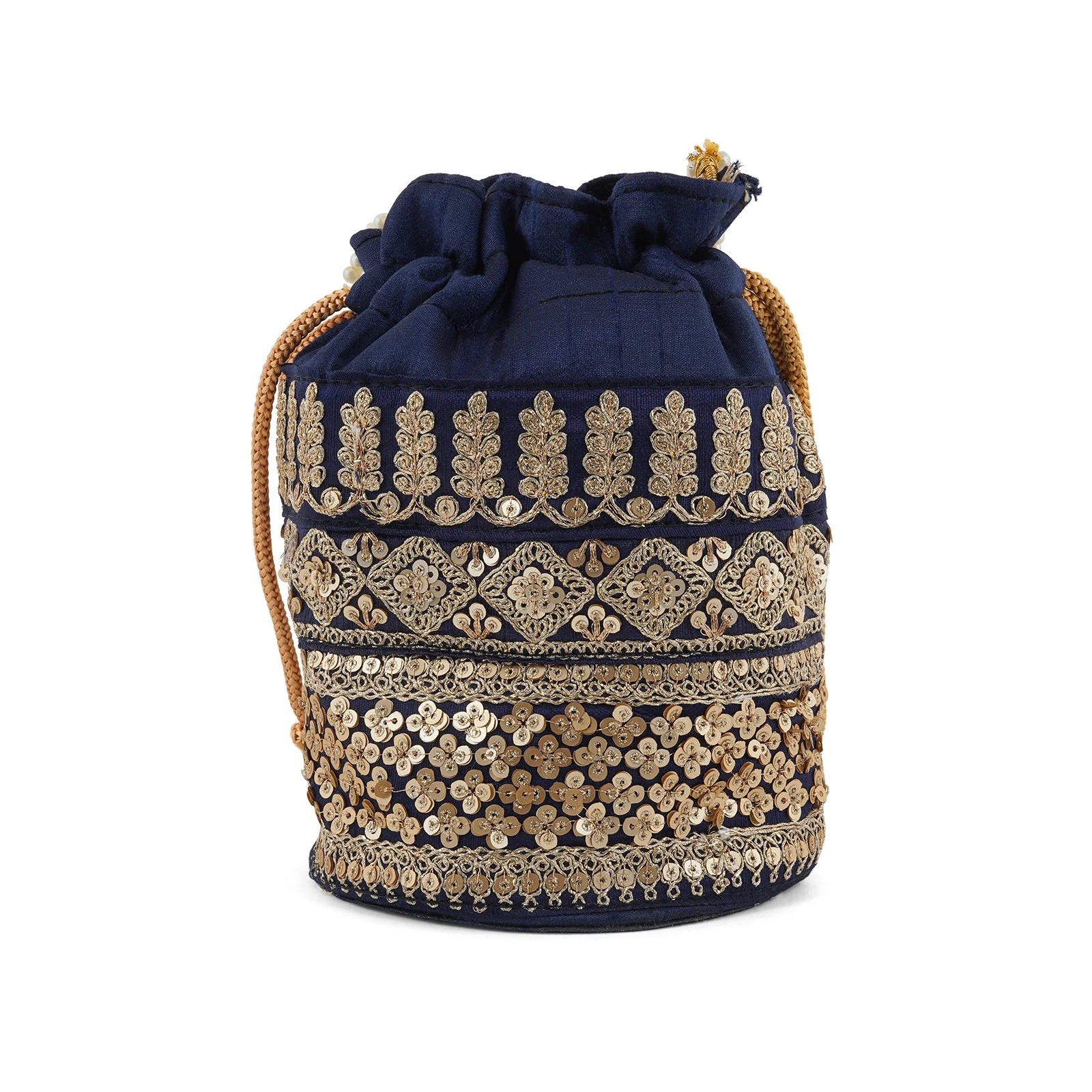 Wedding Bells Blue Embroidered Potli Bag - Image 6