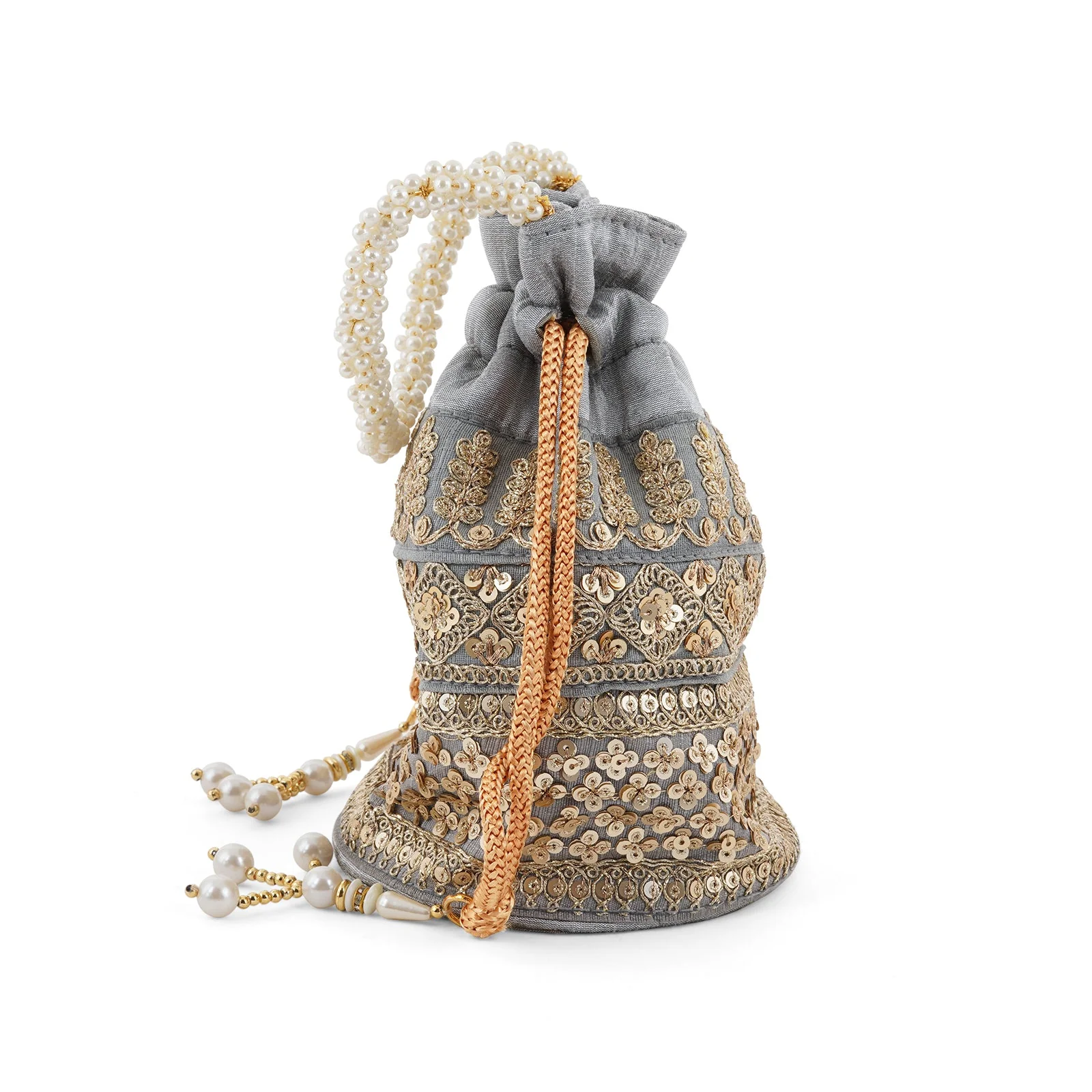 Wedding Bells Grey Embroidered Potli Bag - Image 5
