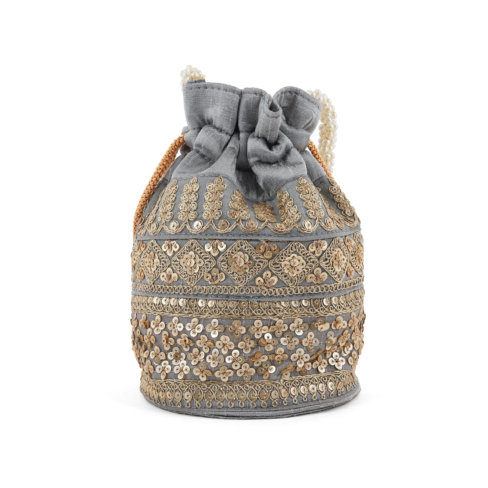 Wedding Bells Grey Embroidered Potli Bag - Image 6
