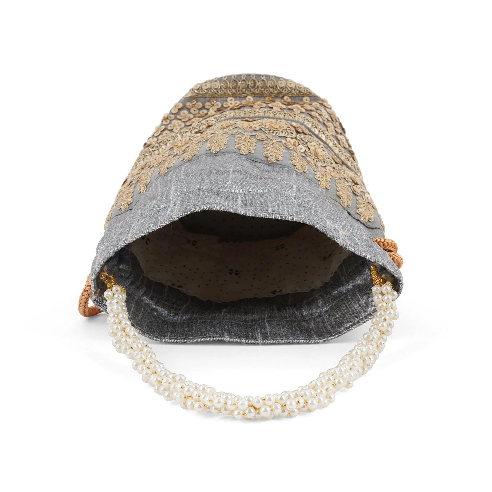 Wedding Bells Grey Embroidered Potli Bag - Image 7