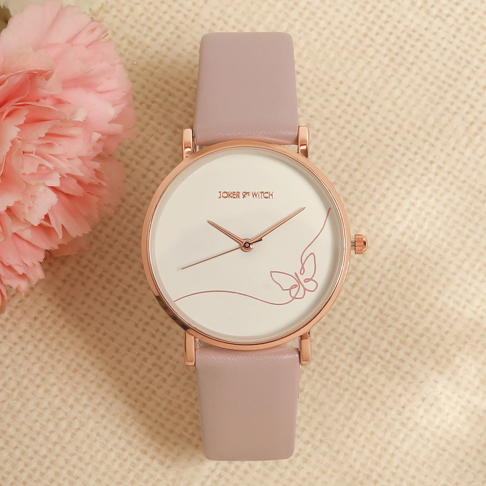 Printed Whimsical White Medium Dial Mauve PU Strap Women's Watch - Image 3