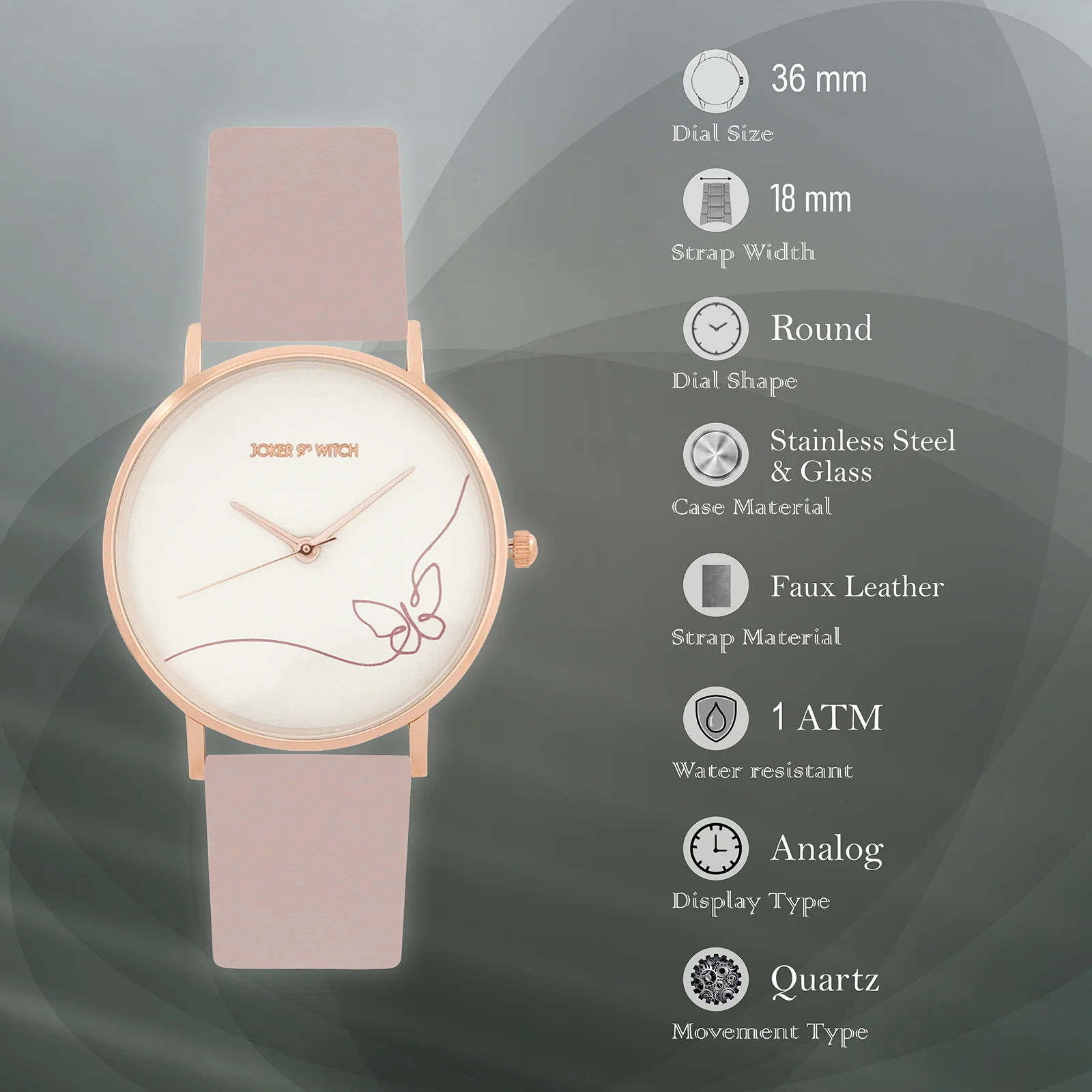 Printed Whimsical White Medium Dial Mauve PU Strap Women's Watch - Image 7