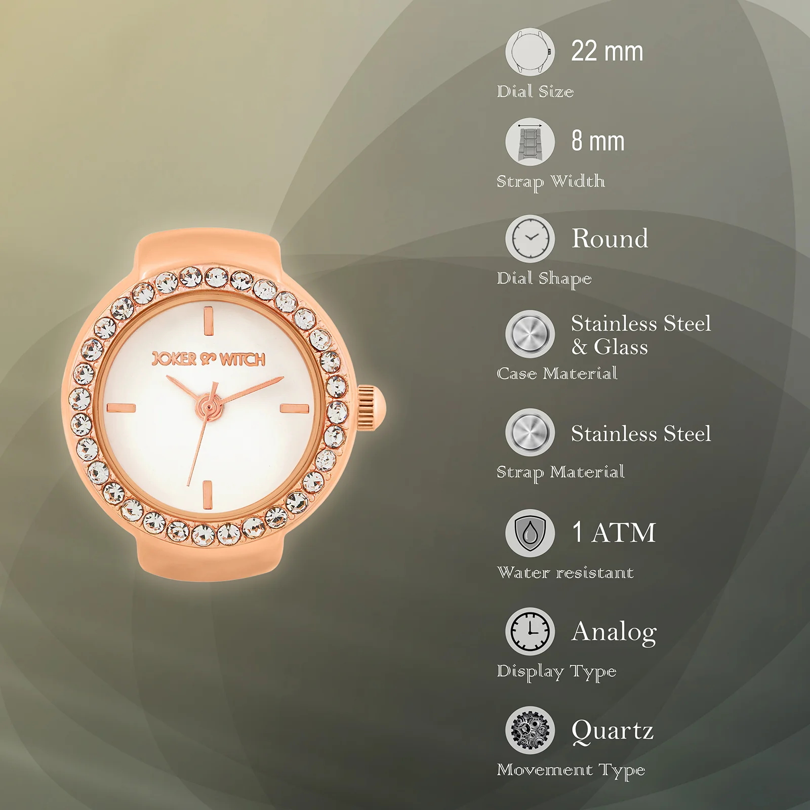 Savanna White Mini Rhinestone Dial Rose Gold Women's Ring Watch - Image 7
