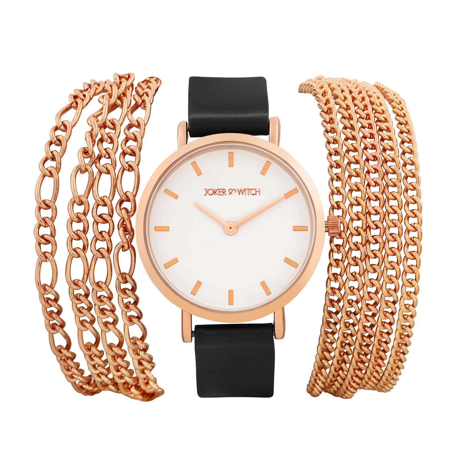 Winona White Medium Dial Black PU-Chain Wrap Around Strap Women's Watch - Image 3