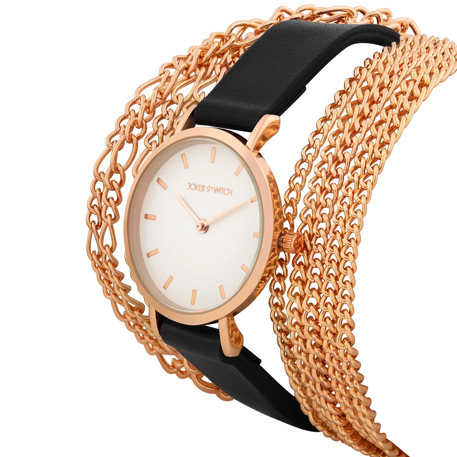 Winona White Medium Dial Black PU-Chain Wrap Around Strap Women's Watch - Image 4